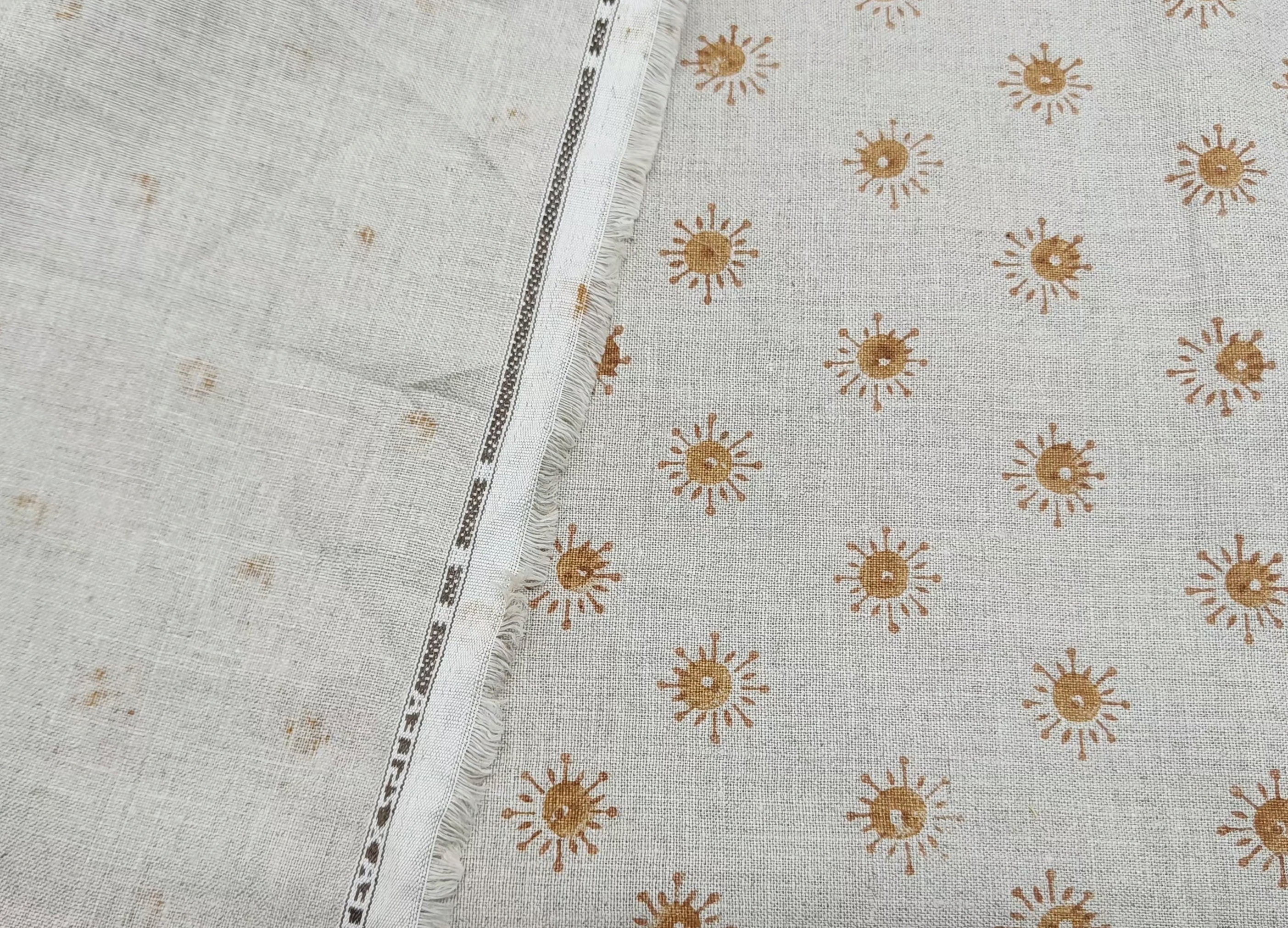 Happy Bloom  Hand Block Print Pure Linen Fabric  Upholstery Fabric By The Yard  Handmade Floral Block Print