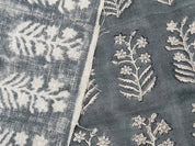 Inderdhanush Dark Grey  Pure Linen Natural Fabric With Floral Hand Block Print  Fabric By The Yard  Fabric Perfect For Upholstery,Cushion