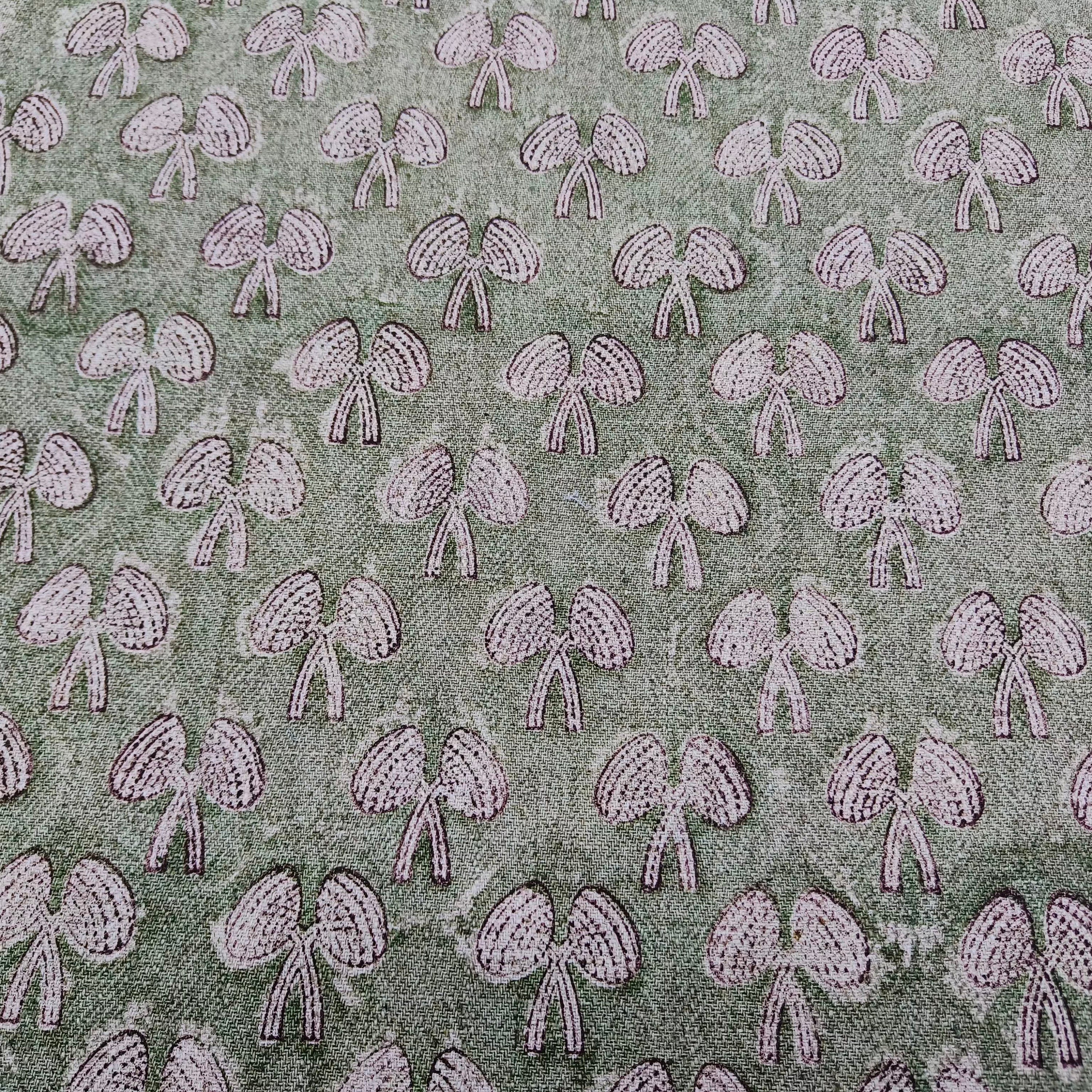 Block Print Linen Fabric, Mushroom Light Green Floral Block Print Linen Fabric, Sewing Pillow Making, Upholstery Cotton And Linen, Home Decor