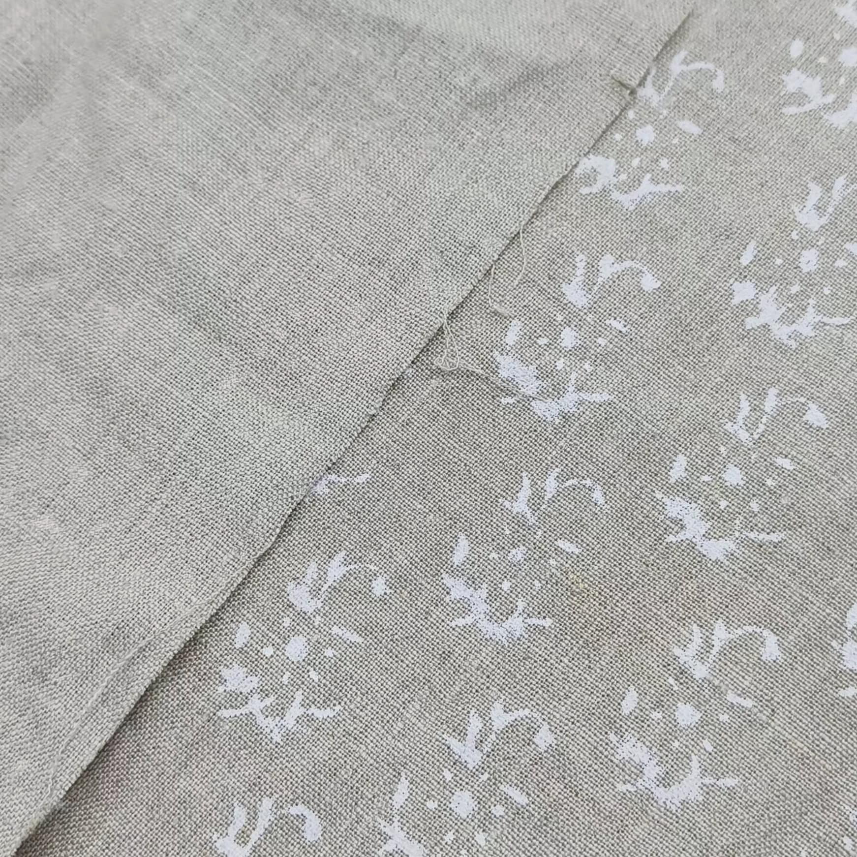 Block Print Linen Fabric, Patjhad White  Natural Pure Linen  Handblock Print Linen  Handloom Linen Fabric  Indian Floral Pattern  Home & Interior