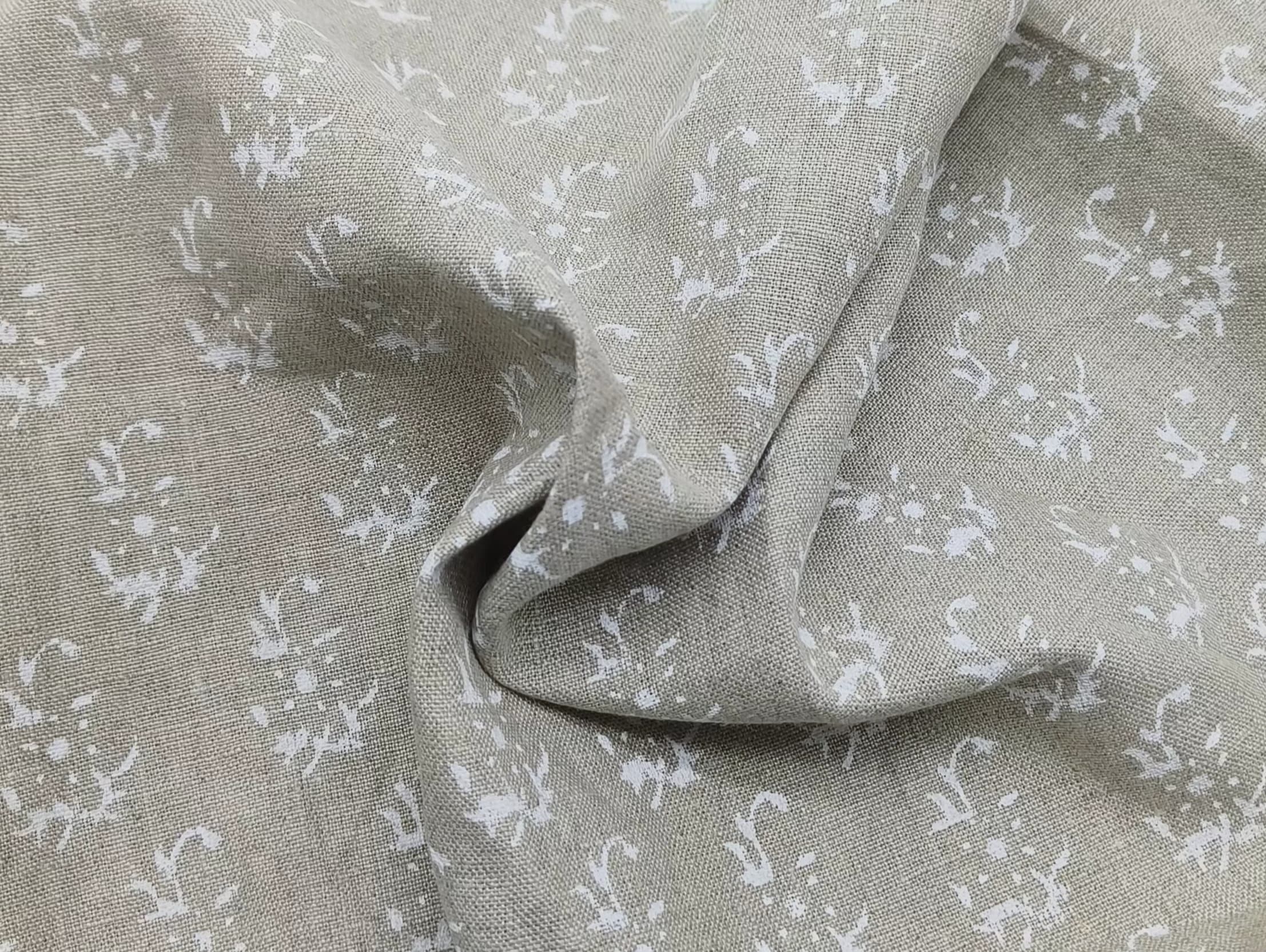 Block Print Linen Fabric, Patjhad White  Natural Pure Linen  Handblock Print Linen  Handloom Linen Fabric  Indian Floral Pattern  Home & Interior