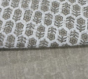 Block Print Linen Fabric, Tulsi Buti  Natural Linen  Block Print Indian Fabric By The Yard  Width 58"  Hand Block Upholstery, Block Print Pillow Cases