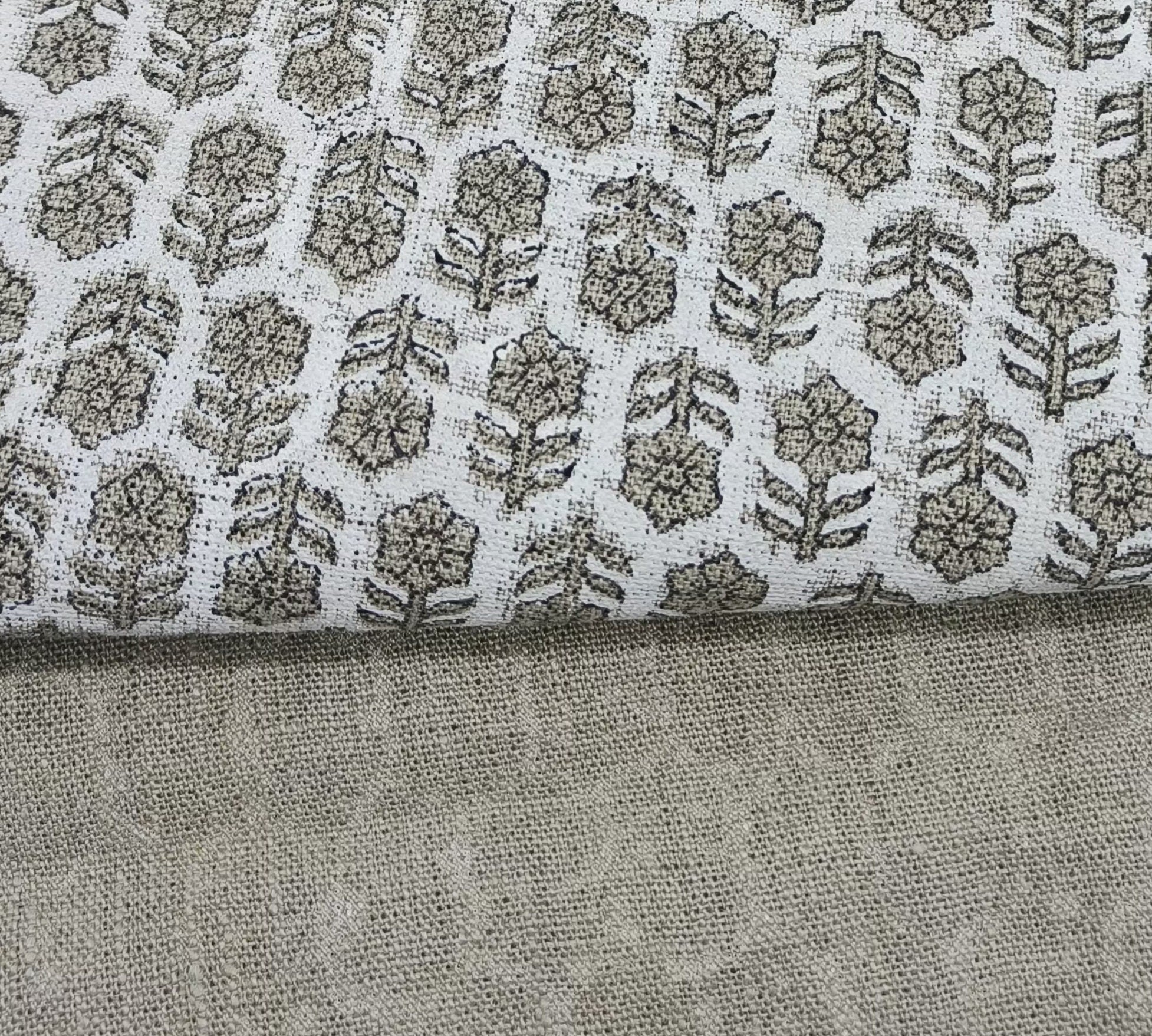 Block Print Linen Fabric, Tulsi Buti  Natural Linen  Block Print Indian Fabric By The Yard  Width 58"  Hand Block Upholstery, Block Print Pillow Cases