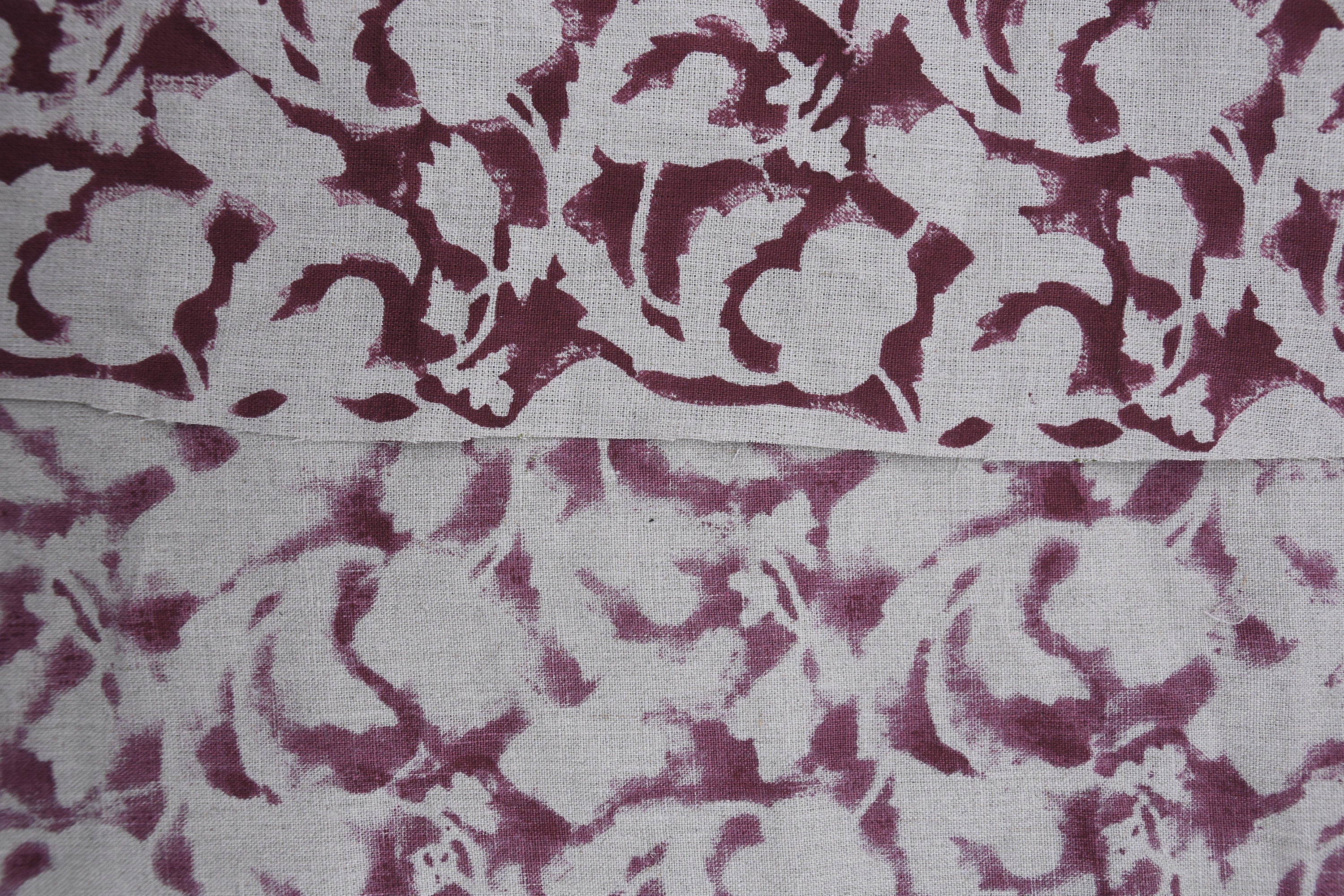 Block print Thick linen fabric, hand stamped, floral pattern, linen textile, Organic Linen, Hand Made Print- Sulit Red