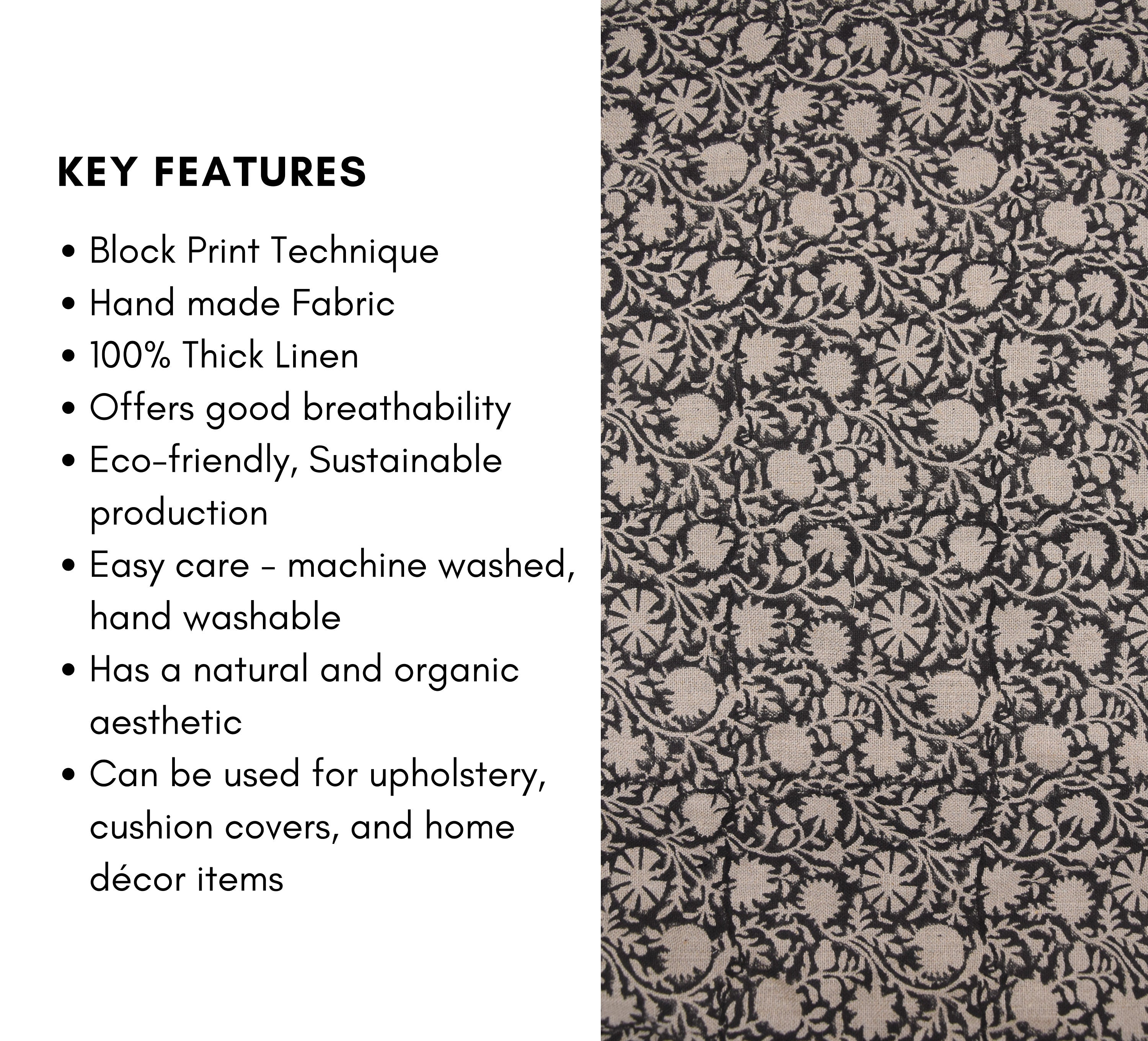 Thick Linen 58" Wide, hand block print, indian fabric, Craft Fabric, Home Decor, Linen Napkins, Organic Linen - Chakri