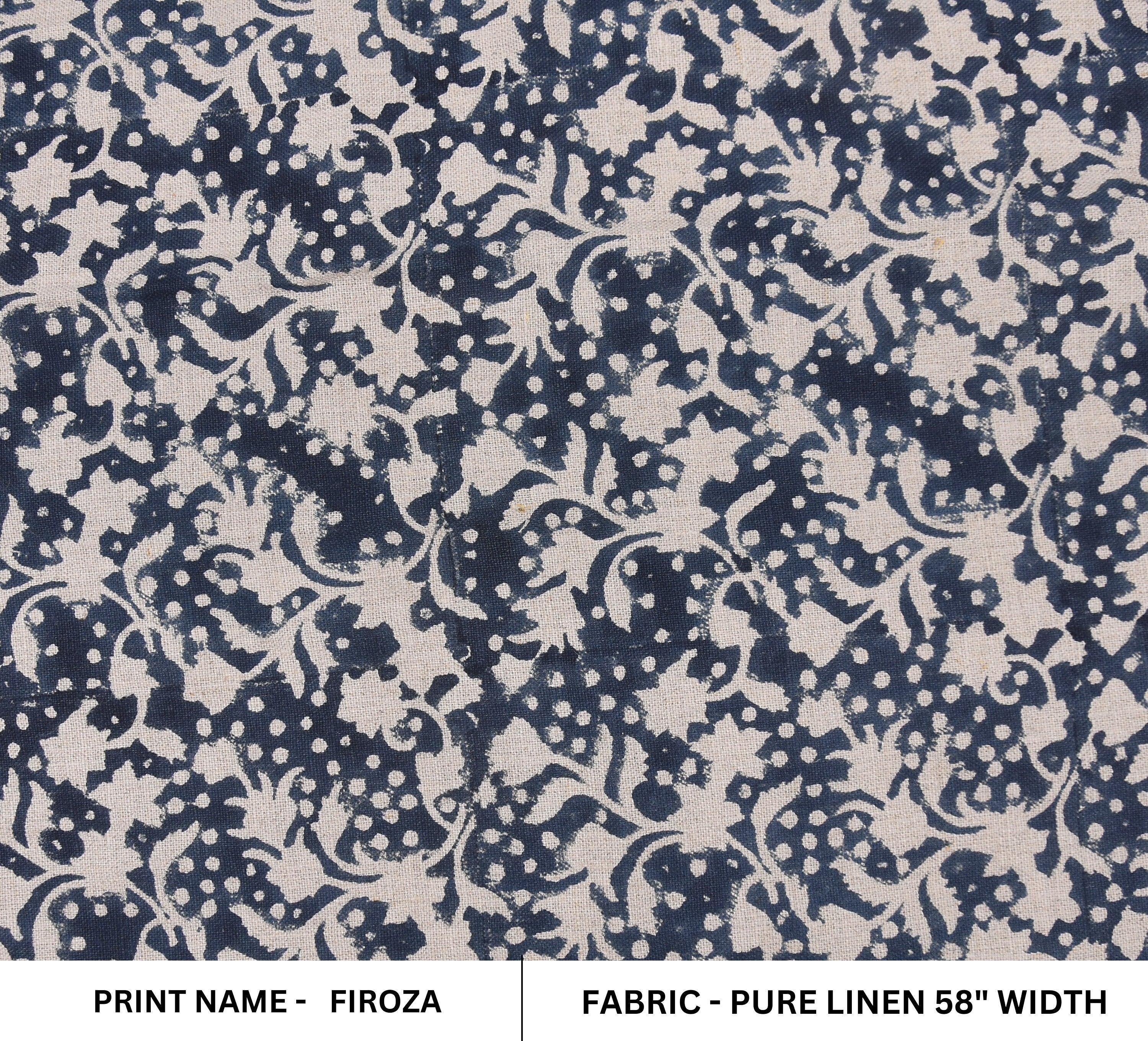 Pure Linen 58" wide, floral fabric, for home décor, Indian fabric, printed fabric, Sewing Fabric, hand stamped - Firoza