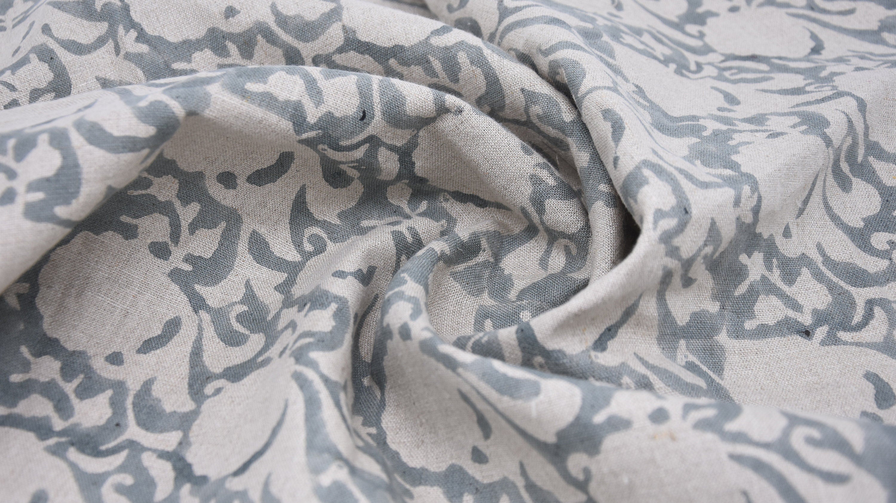 Pure Linen 58"Wide, block print fabric, upholstery, Modern fabric, Linen by yard, Handloom Linen, Fabric and Notions- Zircon