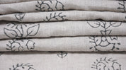 Block Print Pure Linen 58" Wide, Upholstery Indian fabric, Curtain Linen By The Yard, pillow cover - Zuri Black