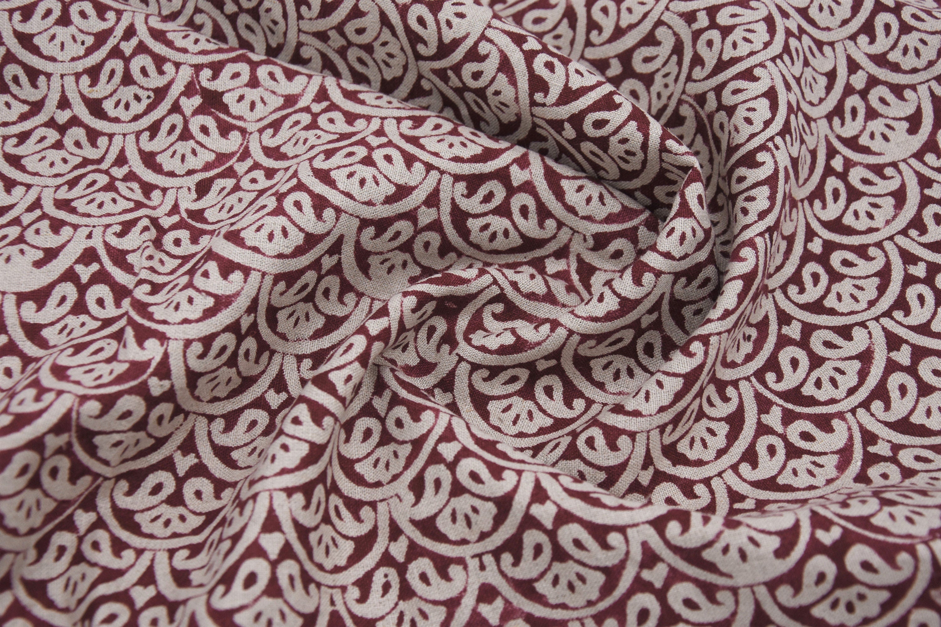 Pure Linen 58" Wide Block printed curtains, Indian Fabric, luxury fabric Linen, upholstery Linen, sewing fabric - Shatru Red