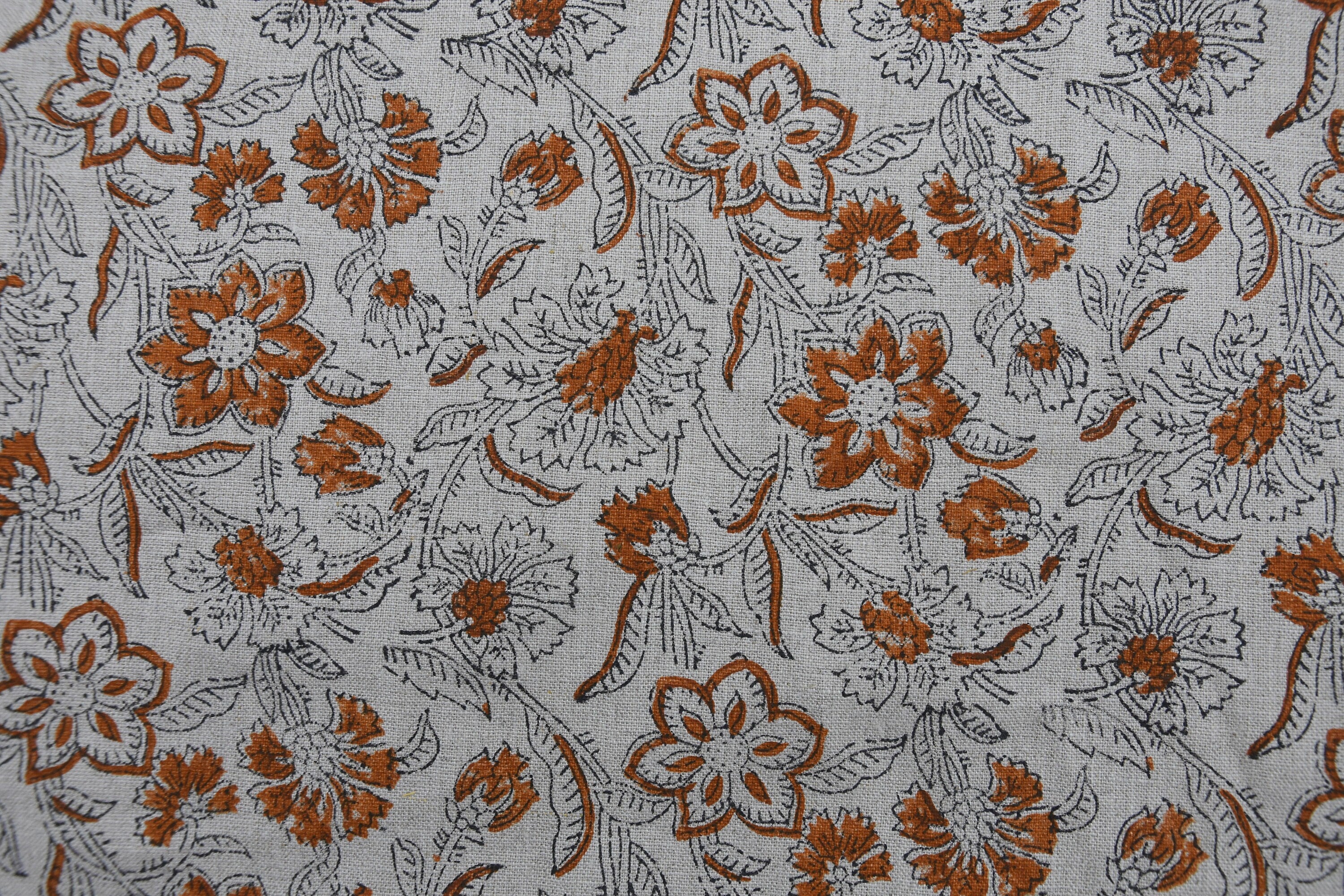 Block print fabric, Linen by yard, Hand Block Print, floral Pattern, for home décor, upholstery, Boho - Gul Mehandi