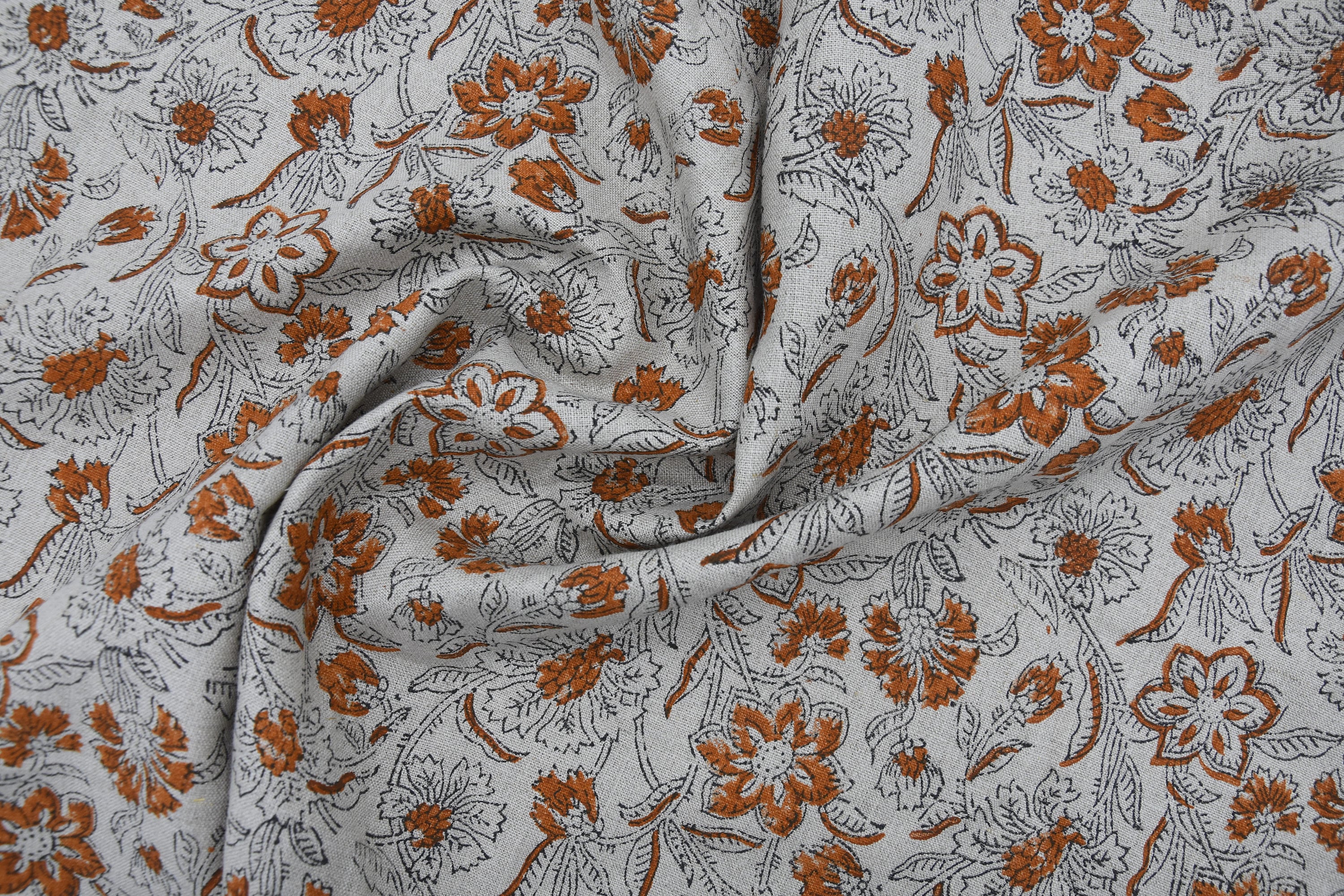 Block print fabric, Linen by yard, Hand Block Print, floral Pattern, for home décor, upholstery, Boho - Gul Mehandi