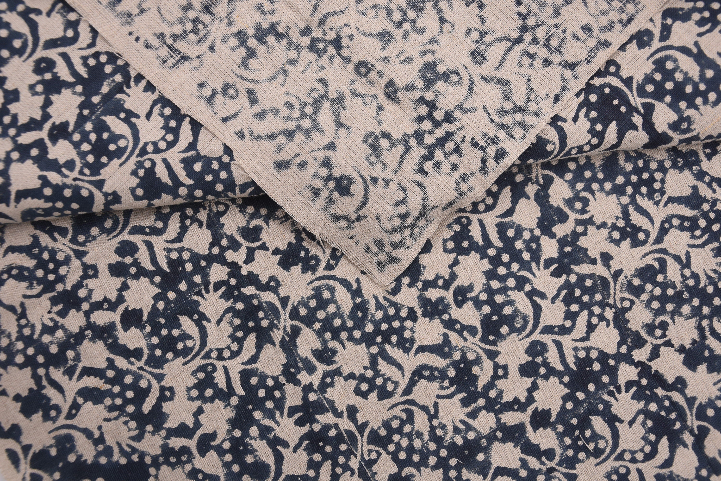 Pure Linen 58" wide, floral fabric, for home décor, Indian fabric, printed fabric, Sewing Fabric, hand stamped - Firoza