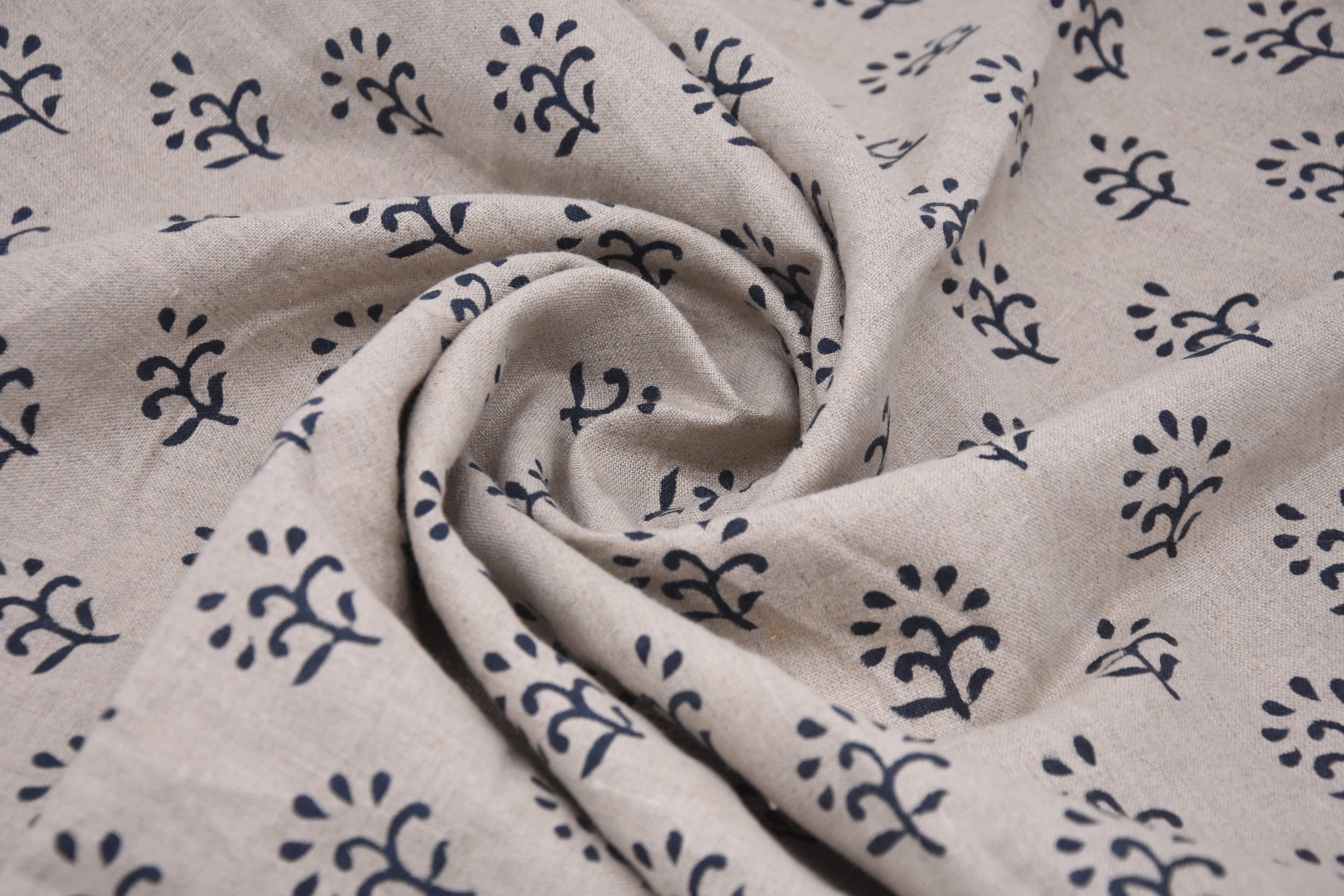 Pure Linen 58" Wide, Hand Block Print Indian Fabric, floral Linen by yard, upholstery Craft Fabric - Shivri