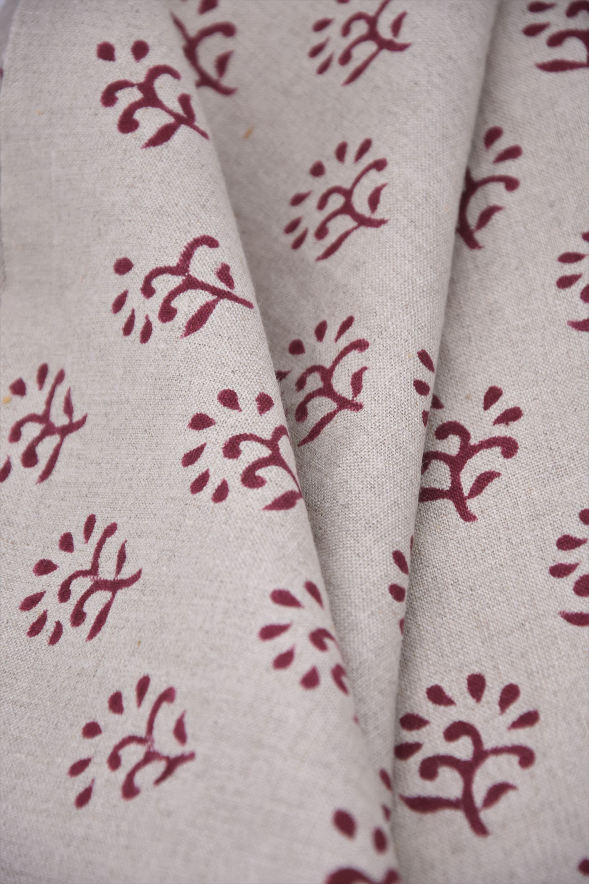 Block print pure linen 58" Wide, Indian Fabric, floral fabric, Linen by yard, upholstery handloom pillow covers - Shivri