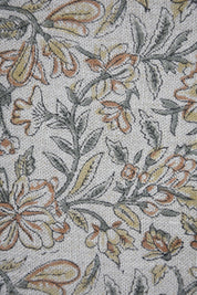 Block Print Thick Linen 58" Wide, Genuine Fabric, Curtain Cover, Beige, Yellow Floral, Indian Cushion Cover - Qurbat