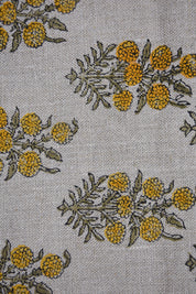 Block Print Thick Linen 58" Wide, Natural Fabric, Floral, Indian Cushion Cover, Yellow Floral, decorative pillow - Hjara