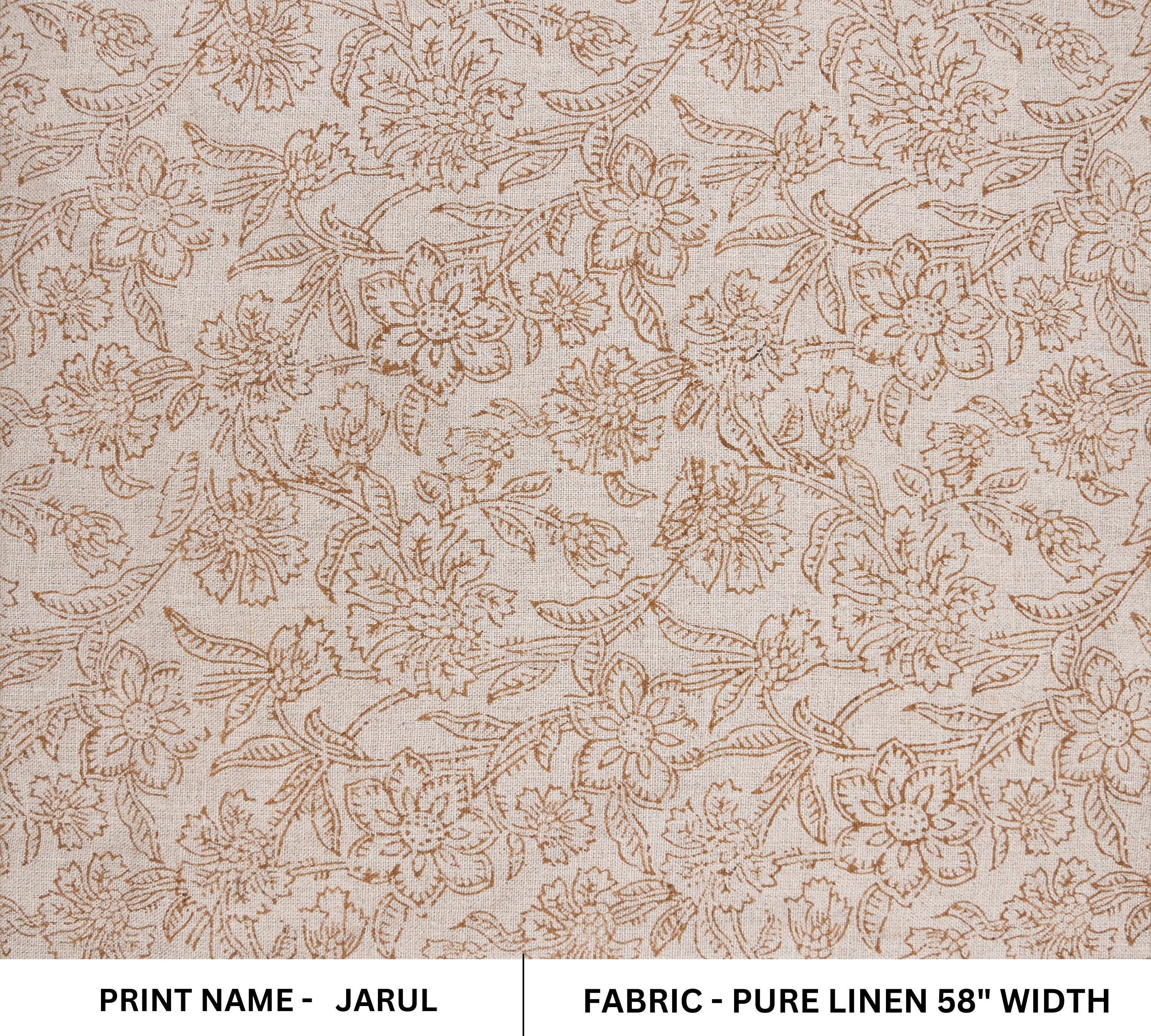 Pure linen 58" wide block print fabric by the yard,  curtain yardage, Floral Indian fabric, printed curtains - Jarul