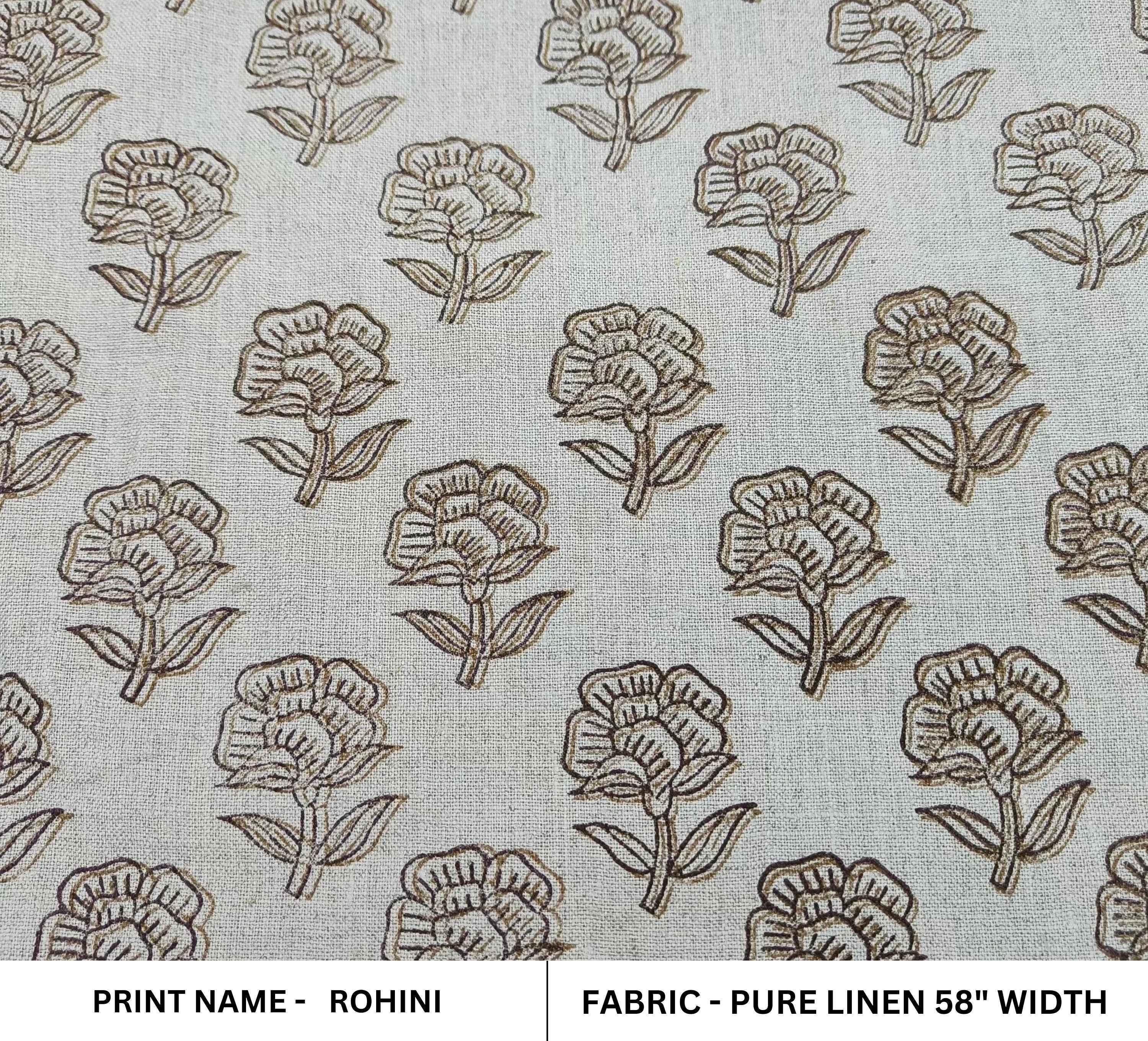 Indian fabric handloom linen pure linen home decor, upholstery fabric, cushion fabric, handprinted, running fabric " Rohini "