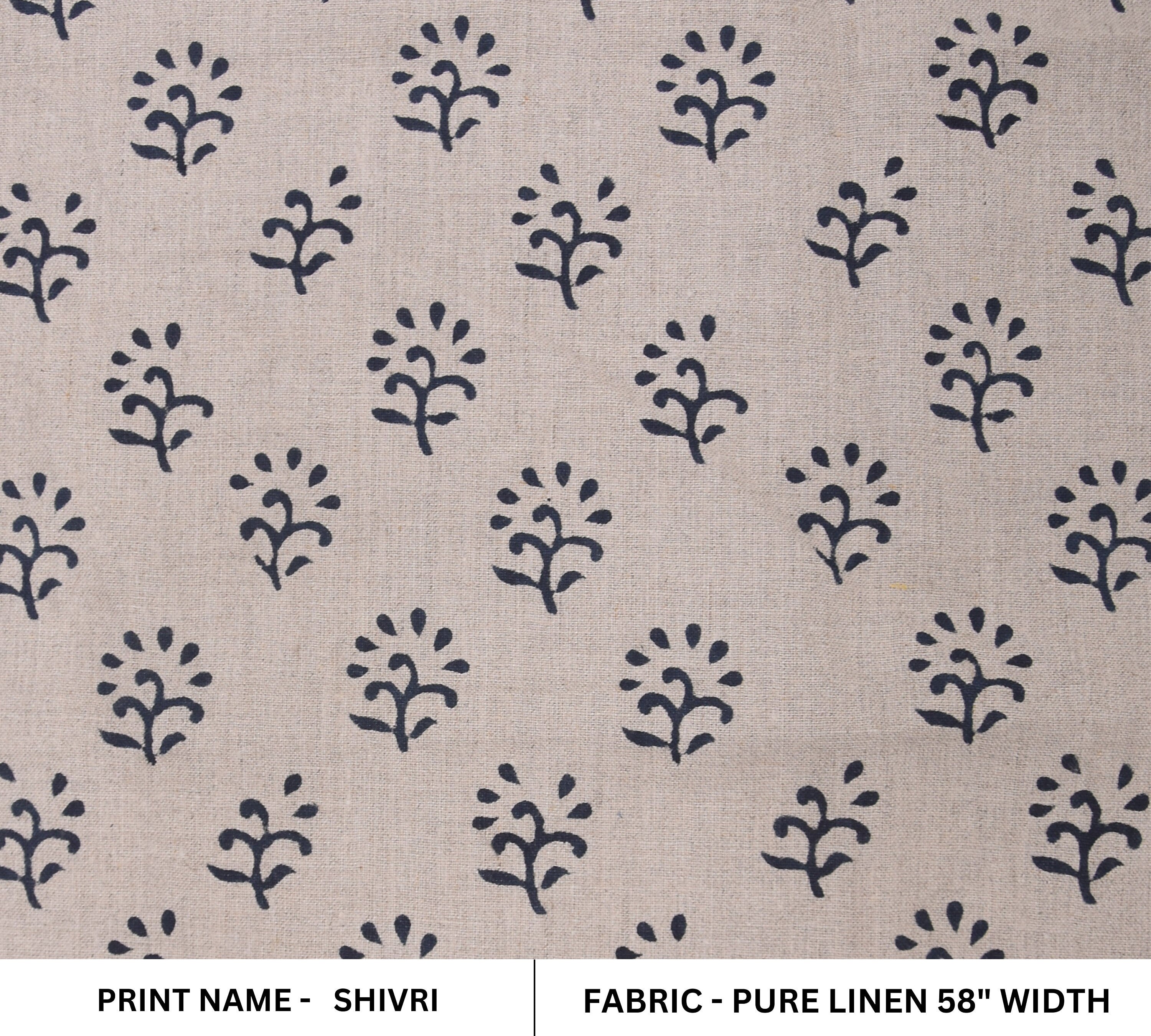 Pure Linen 58" Wide, Hand Block Print Indian Fabric, floral Linen by yard, upholstery Craft Fabric - Shivri