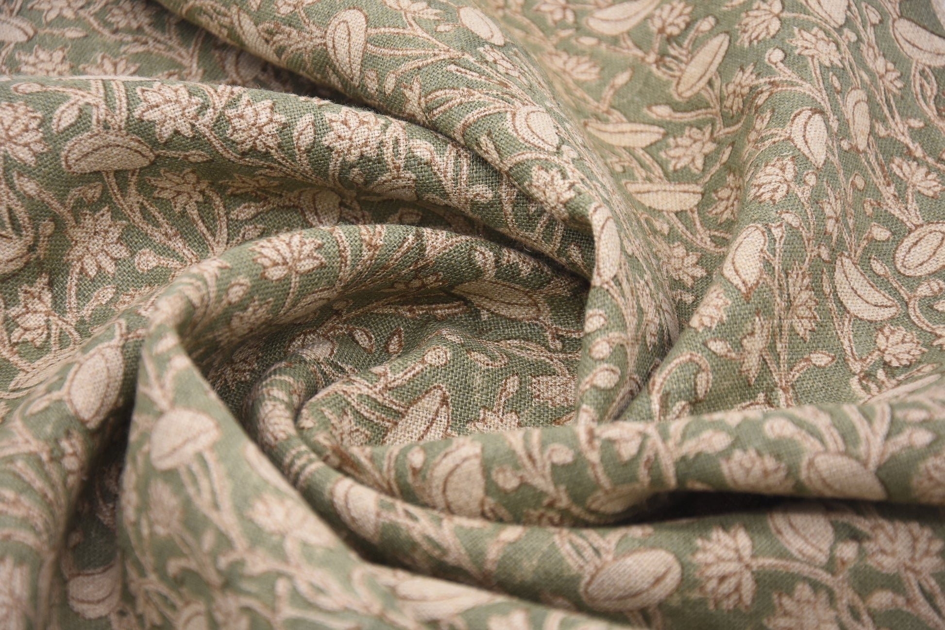 Thick Linen 58" Wide, Indian Fabric, Handmade, Pillow Cover, Sofa and Table Cloth, Pistachio Print, Block Print,  - PISHTA