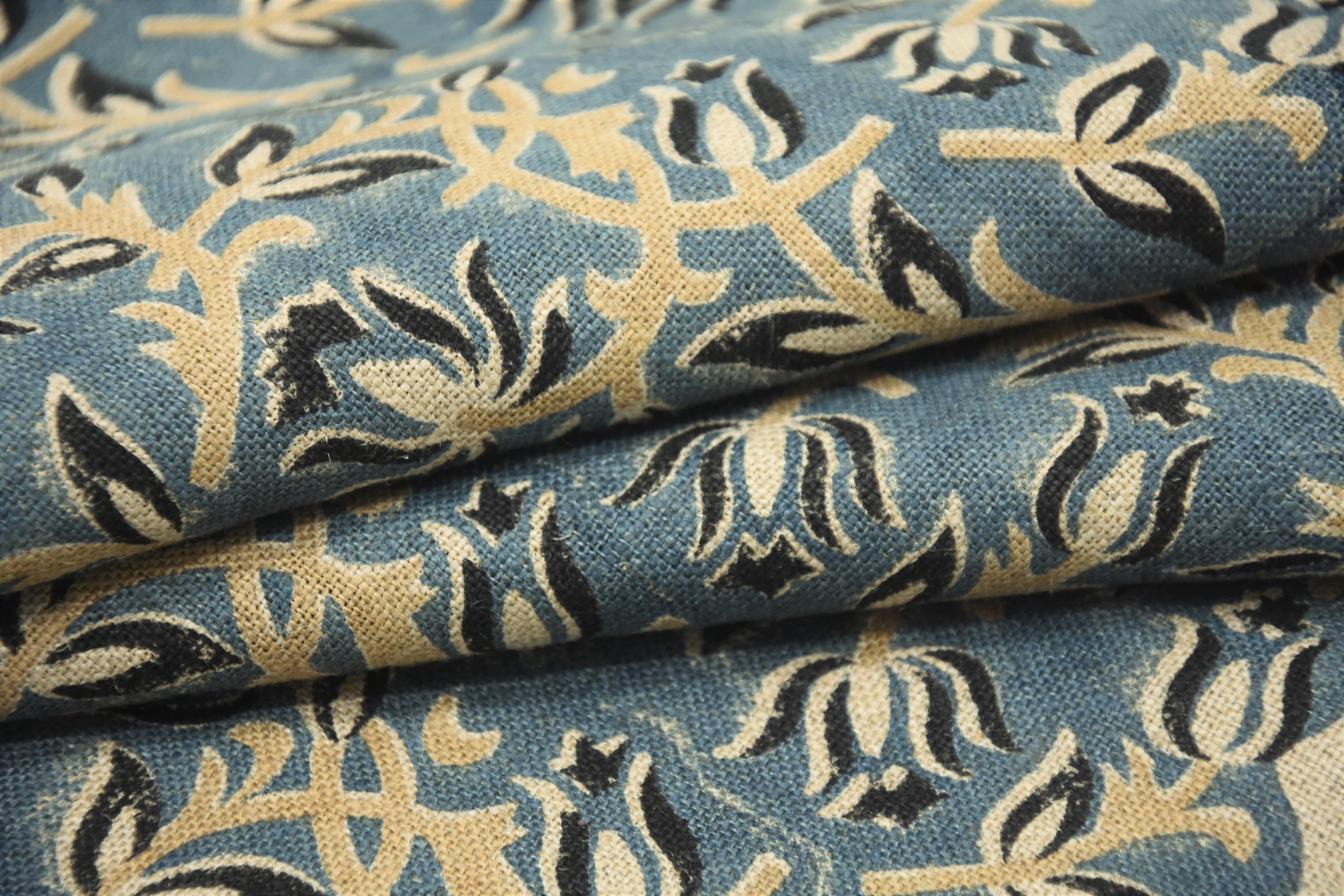 Thick Linen 58" Wide, Block Print Fabric, Floral Print, Indian Curtain Cover, Pillow Cover, Fabric By Yard - KAMAL DUTTA