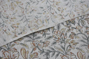 Block Print Thick Linen 58" Wide, Genuine Fabric, Curtain Cover, Beige, Yellow Floral, Indian Cushion Cover - Qurbat
