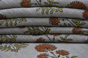 Block Print Thick Linen 58" Wide, Natural Fabric, Floral, Indian Cushion Cover, Mustard Floral, decorative pillow - Rishi