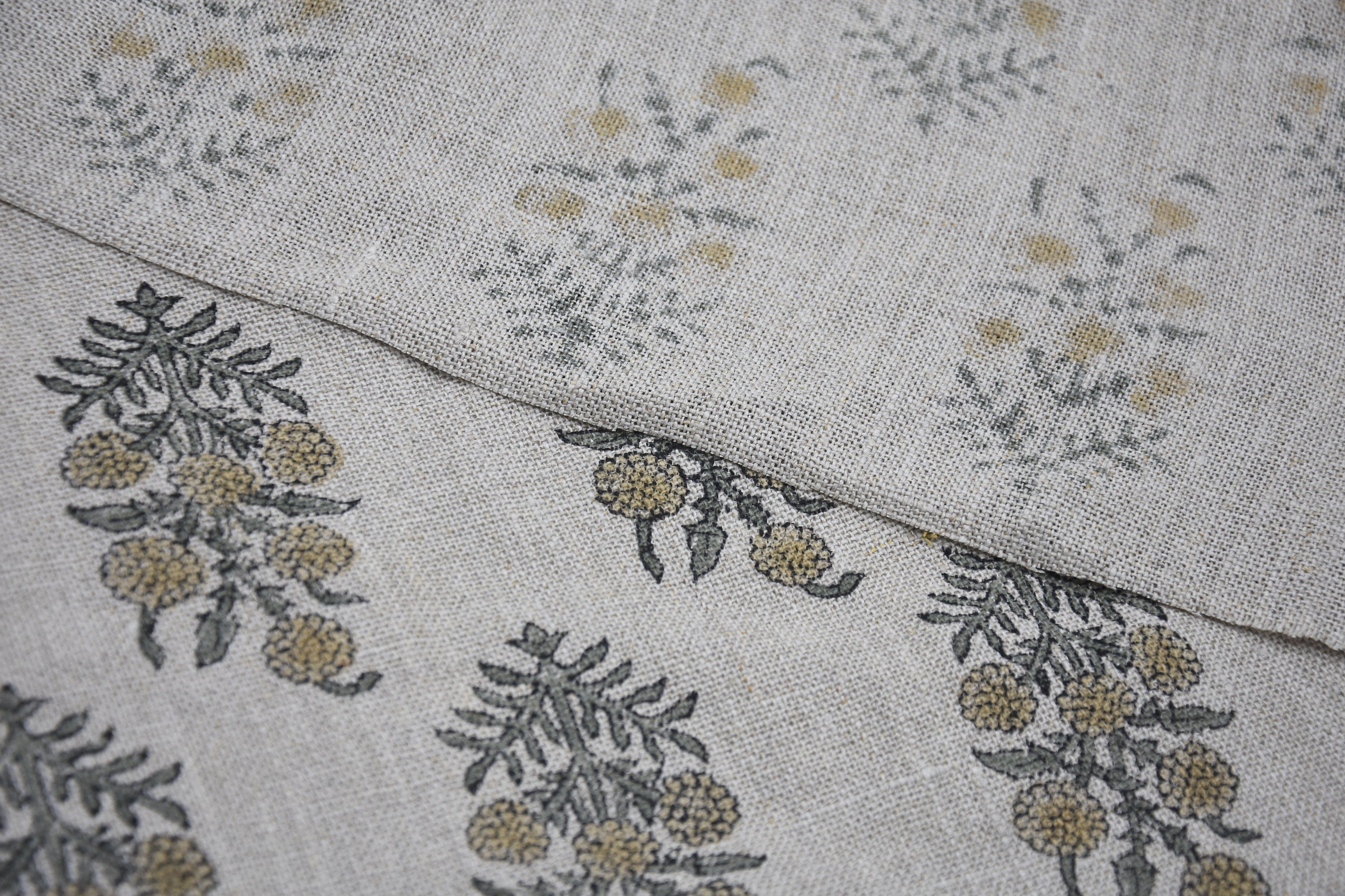Block Print Thick Linen 58" Wide, Floral Fabric, Indian Cushion Cover, Farmhouse, Mustard Fabric, Throw Pillow - Hjara