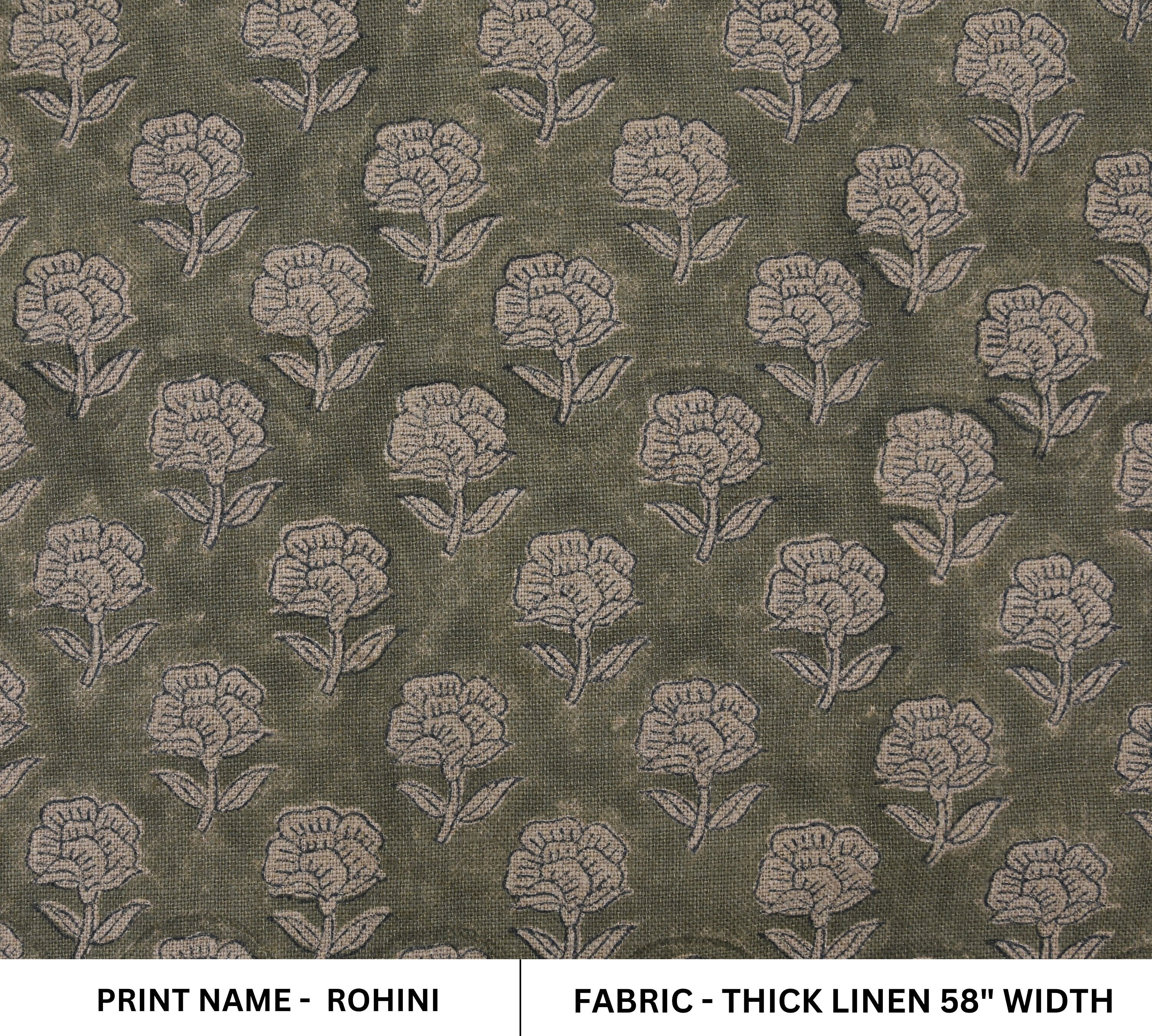 Thick linen 58" Wide, Indian Fabric Handloom Linen, Upholstery Fabric, Cushion Cover, Handprinted, Running Fabric - Rohini
