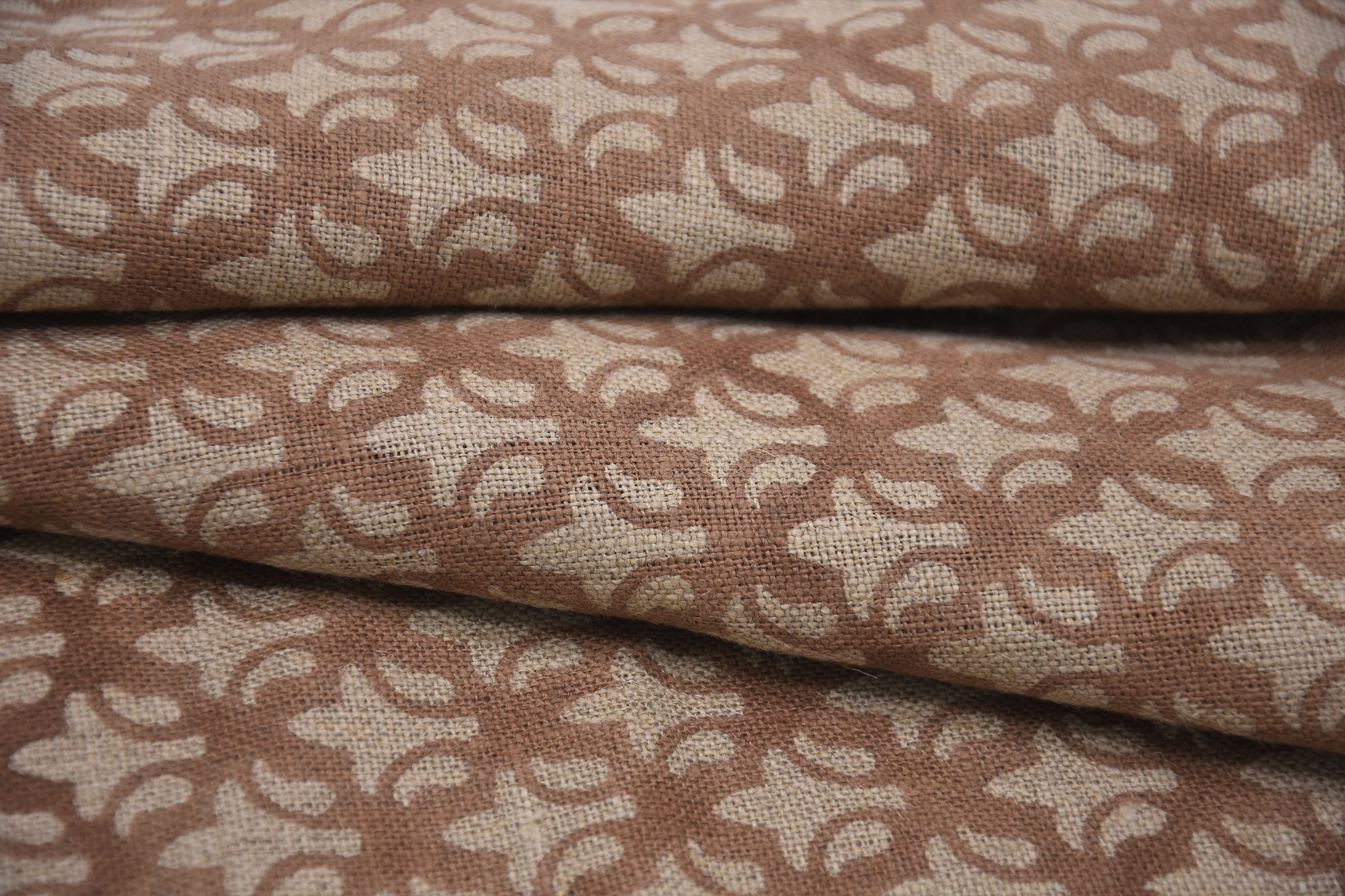 Block Print Thick Linen 58" Wide, Indian Fabric, Pillow Cover, Rust Floral Printed Fabric, Table Cloth - RAJPUTANA JAAL
