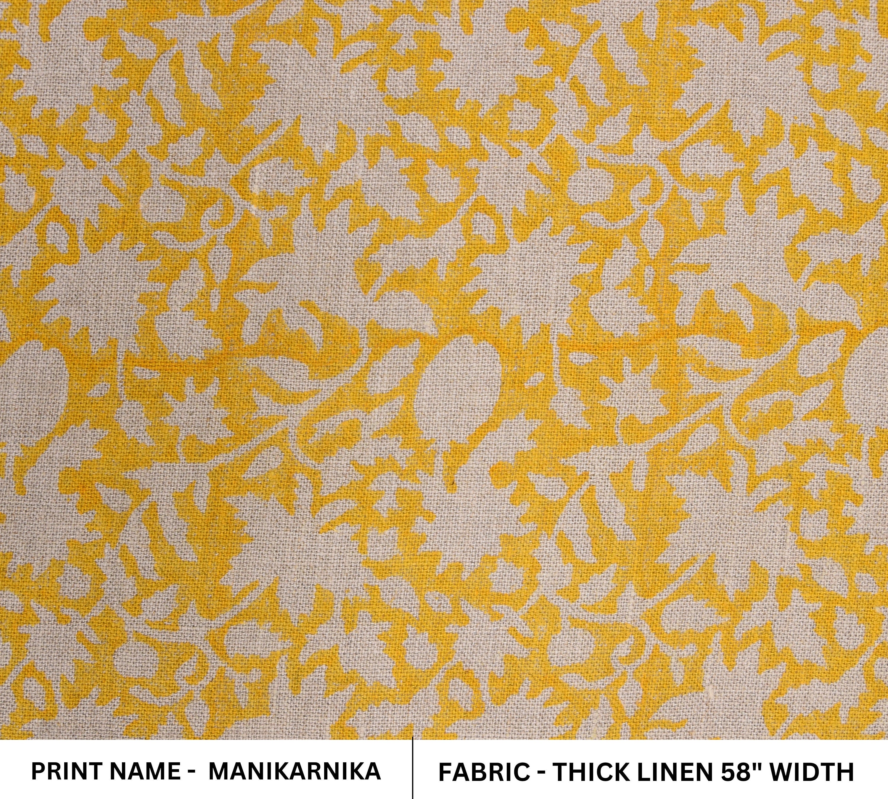 Thick Linen 58" Wide Indian hand block Floral print, fabric by the yard, Hand made upholstery pillow cover - MANIKARNIKA