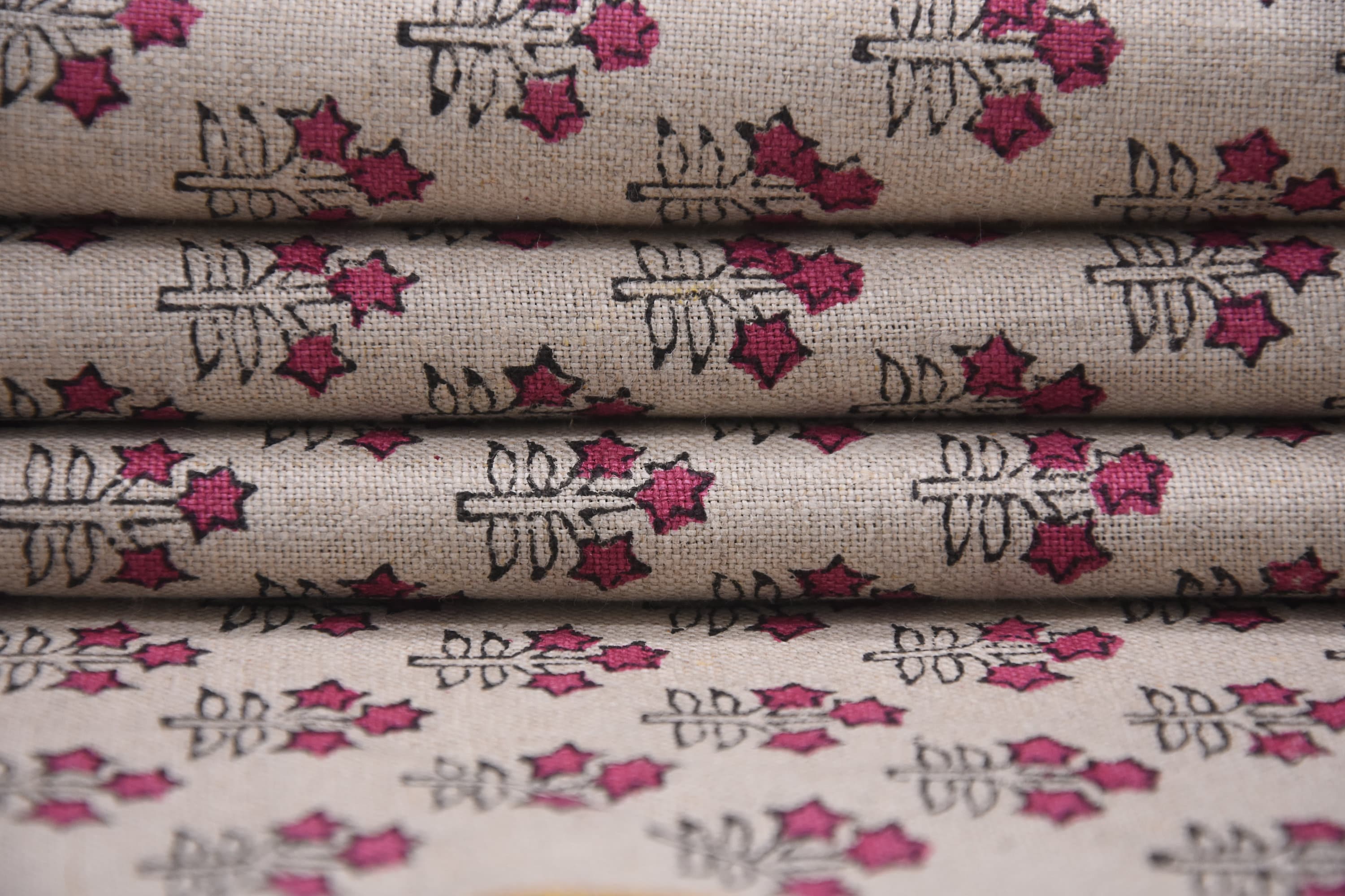 Hand Block Print, Pure Linen 58" Wide, Floral Printed, Sewing Fabric, Pillow Cushion Cover, Upholstery Linen - KESARIYA