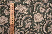 Thick Linen 58" Wide, Handmade Natural Fabric Green Floral Print, Farmhouse Decorative Pillows and Table Cloth - KUNDANVAN