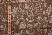 Thick Linen 58" Wide, Handmade Natural Fabric Brown Floral Print, Farmhouse Decorative Pillows and Table Cloth - KUNDANVAN