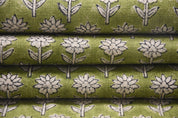 Thick Linen 58" Wide Indian hand block floral print, fabric by the yard, hand made upholstery sofa cover - PANKHUDI