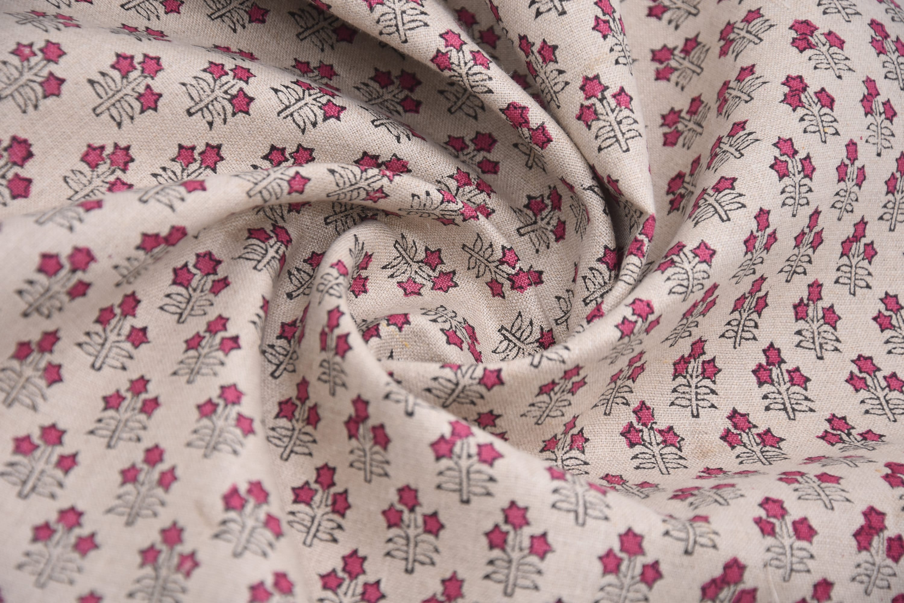 Hand Block Print, Pure Linen 58" Wide, Floral Printed, Sewing Fabric, Pillow Cushion Cover, Upholstery Linen - KESARIYA