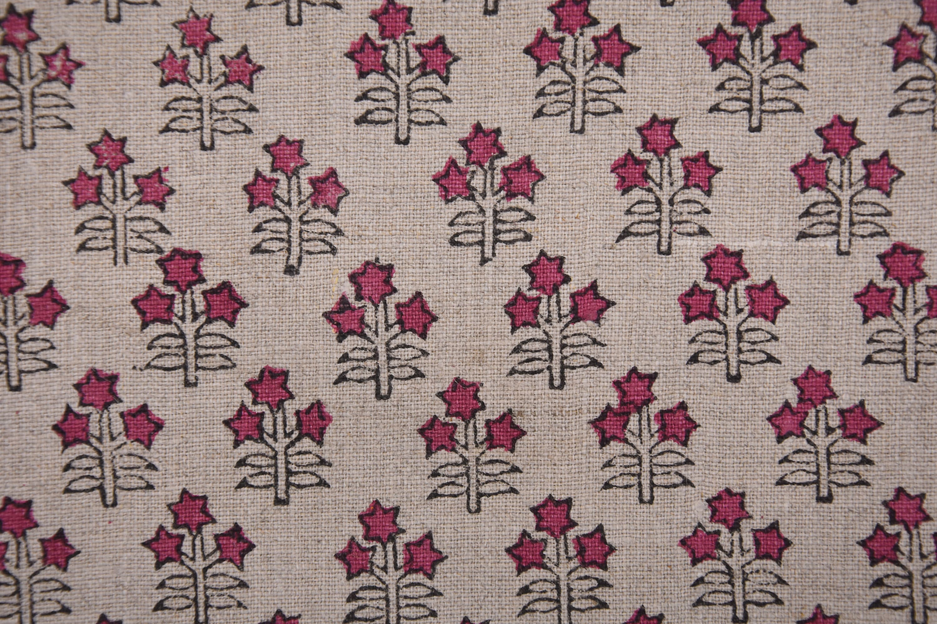 Hand Block Print, Pure Linen 58" Wide, Floral Printed, Sewing Fabric, Pillow Cushion Cover, Upholstery Linen - KESARIYA