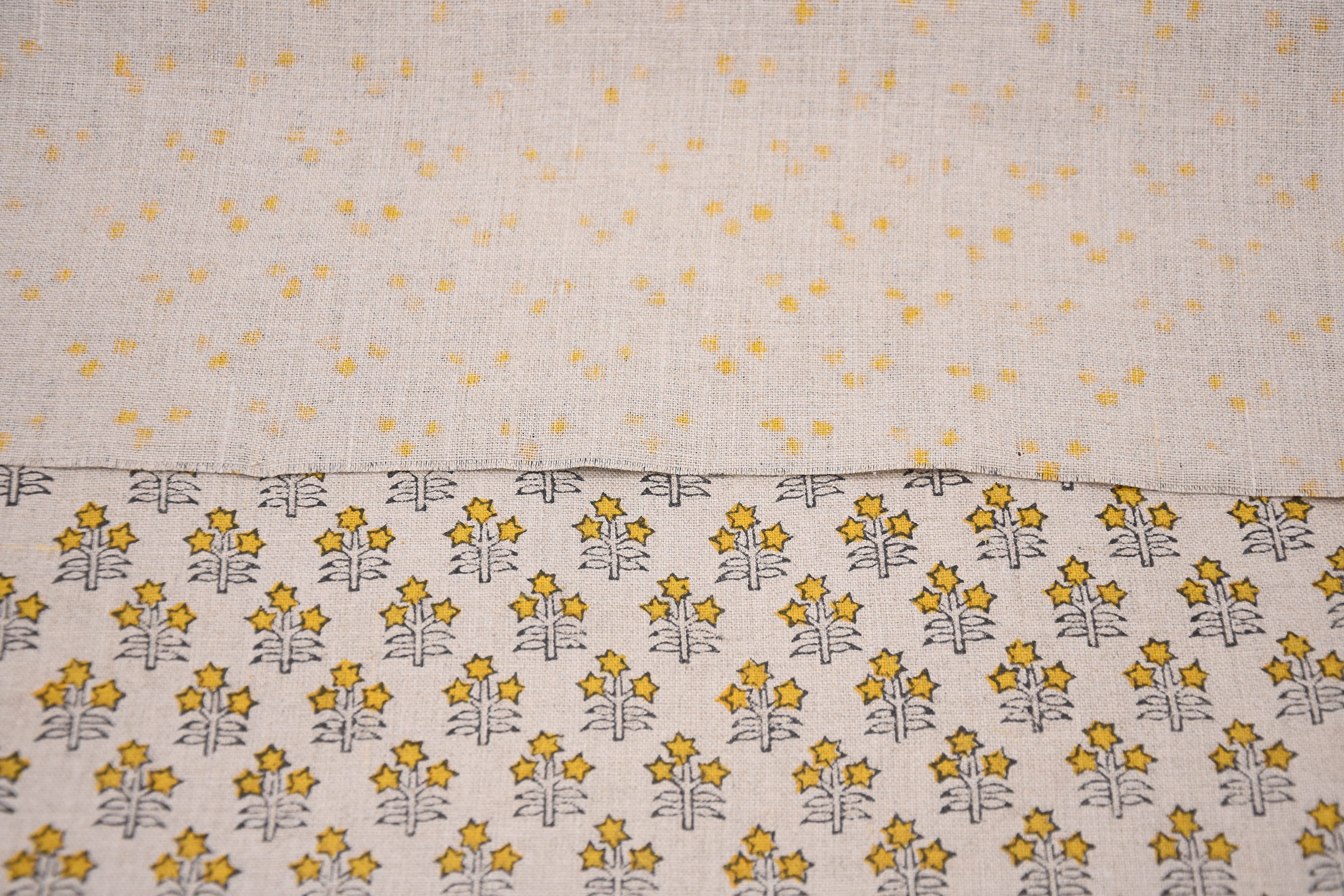 Hand Block Print, Pure Linen 58" Wide, Floral Printed, Sewing Fabric, Pillow Cushion Cover, Upholstery Linen - KESARIYA