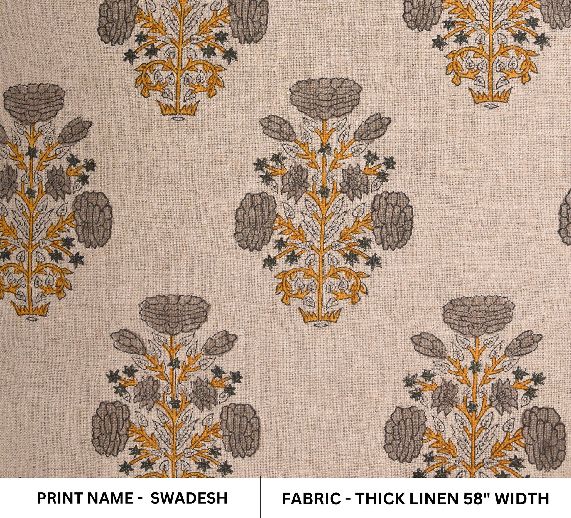 Block print Thick linen fabric fabritual