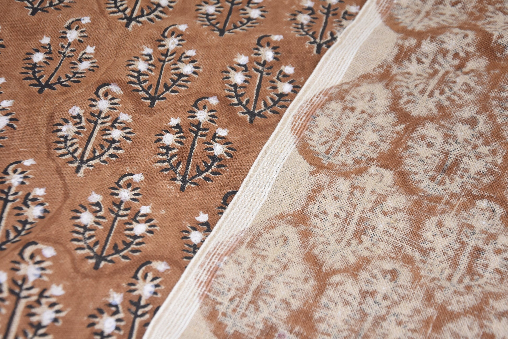 Block print Thick linen 58" wide, Indian fabric, floral print pillow cover, table cloth, handloom curtains, linen by yards - NEEL GAGAN