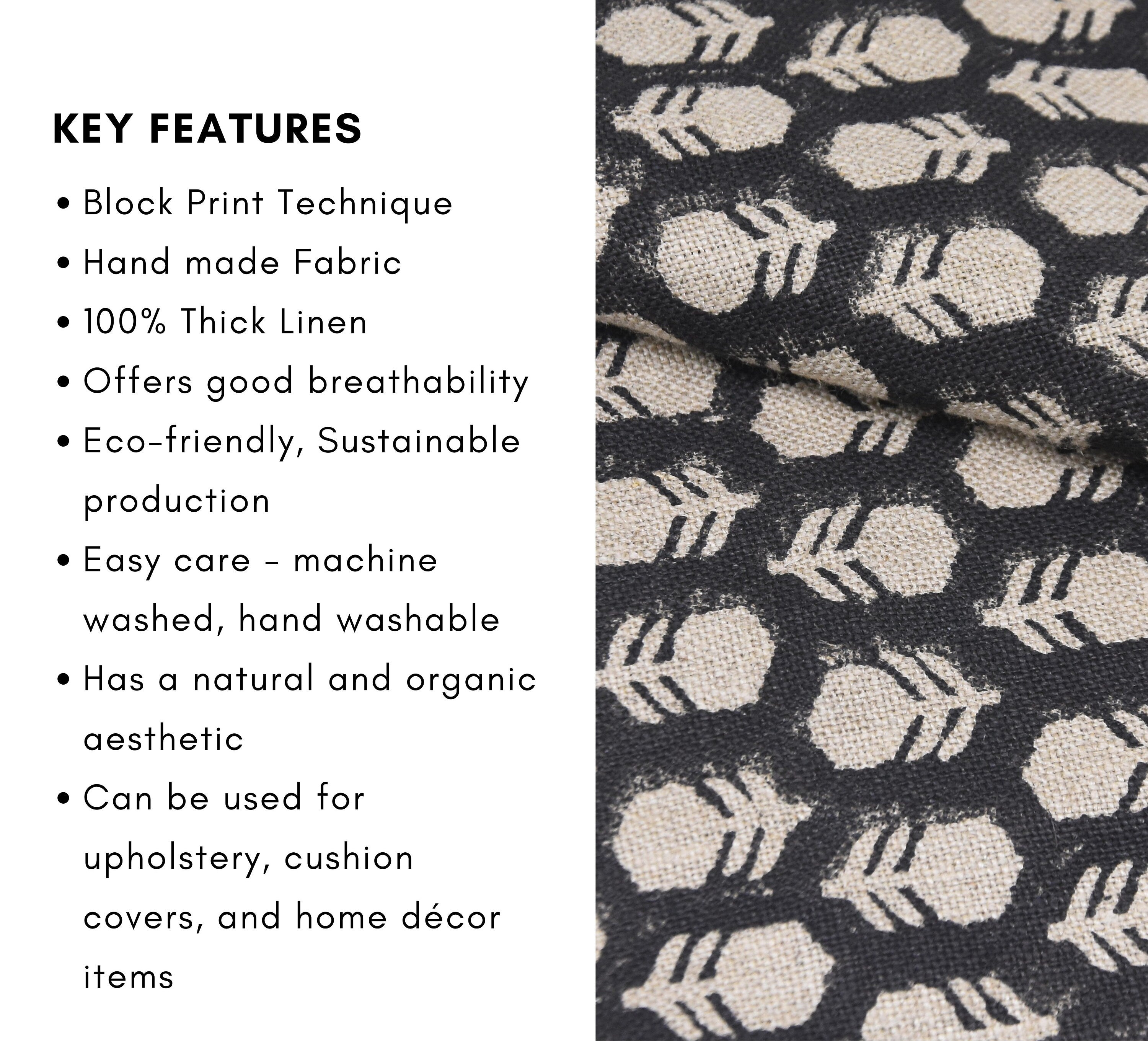 Thick Linen 58" Wide India Block Print, Upholstery fabric, Cushion Cover, Organic fabric print, handmade Block print - TULSI BUTTI