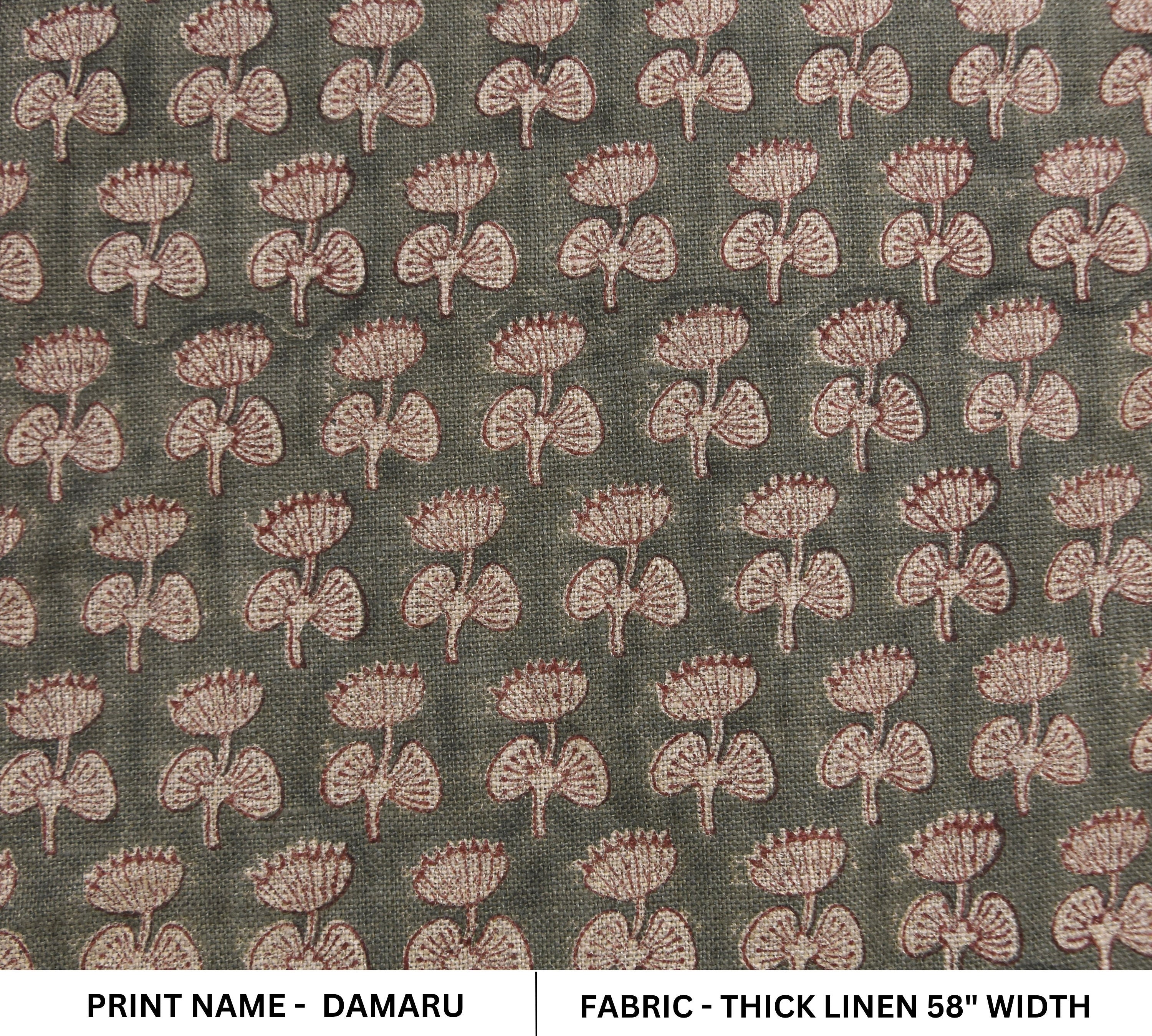 Thick linen 58" wide, Indian fabric print, Block print curtains, linen block print, handmade blocks, Sewing fabric - DAMARU