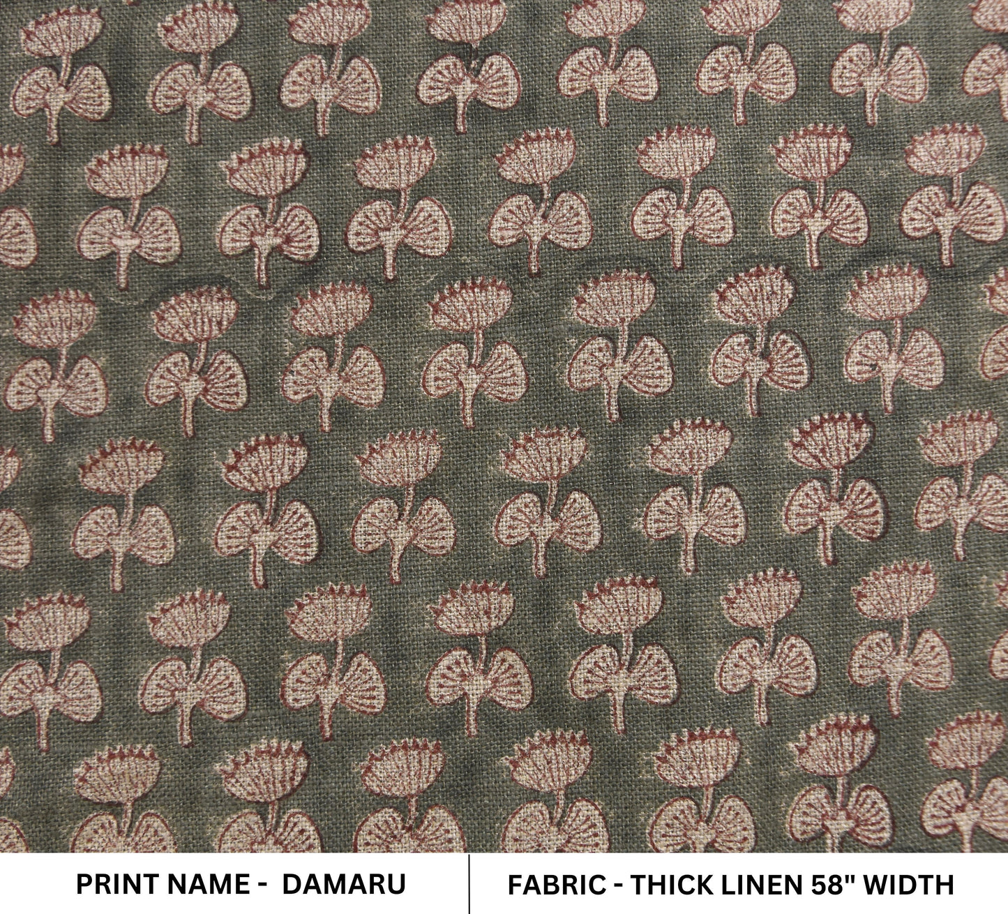 Thick linen 58" wide, Indian fabric print, Block print curtains, linen block print, handmade blocks, Sewing fabric - DAMARU