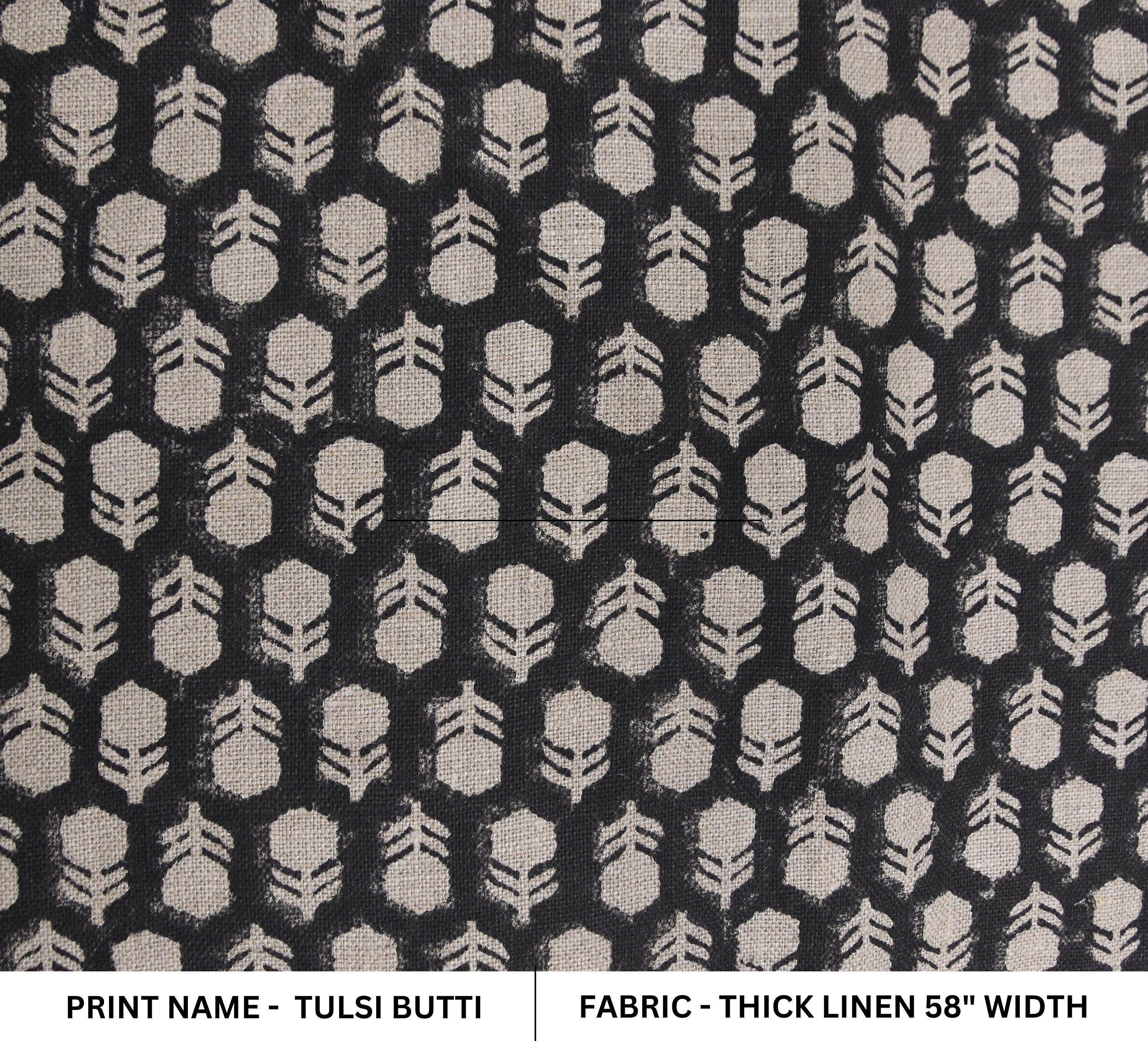 Thick Linen 58" Wide India Block Print, Upholstery fabric, Cushion Cover, Organic fabric print, handmade Block print - TULSI BUTTI