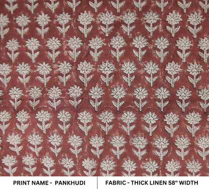 Hand block print, Thick linen 58"wide, upholstery fabric, home decor, Indian linen fabric, fabric by the yard, Curtains - PANKHUDI