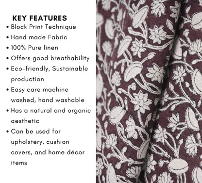 Handloom Pure Linen 58-Inch Wide Hand Block Print Fabric Curtains Table Cloth and Linen Pillow - PISHTA