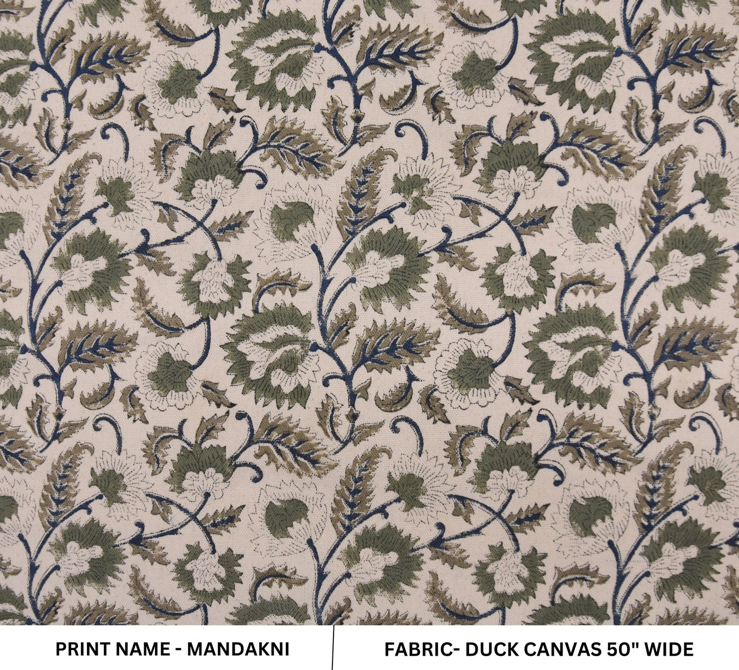 Hand Block Duck Canvas 50" Wide Fabric Handmade Block Print Indian Cushion Cover Curtains and Napkins - MANDAKINI