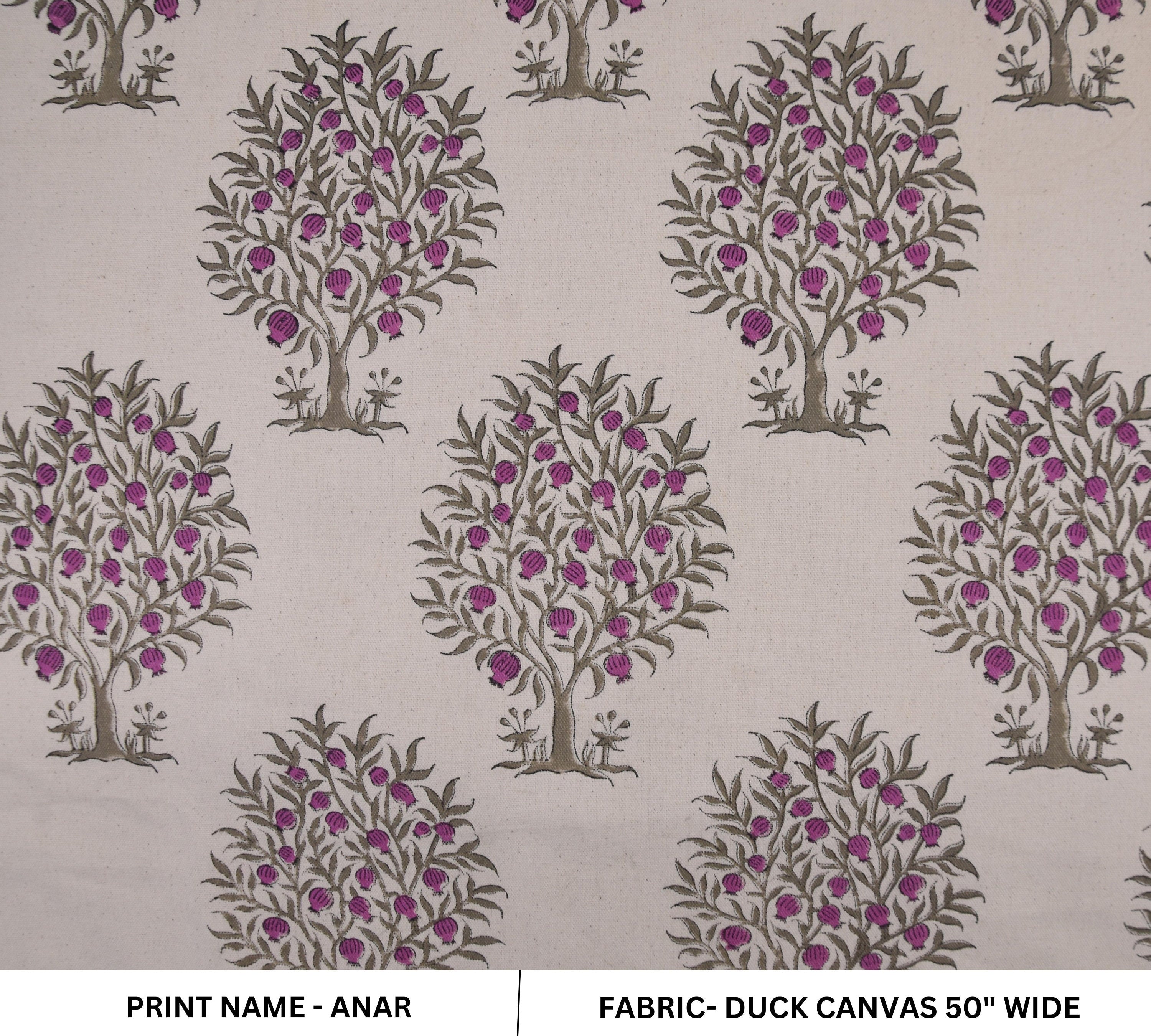 Block print duck canvas 50" wide, indian fabric, hand block pillow cover, Curtains for living room, tablecloth fabric  - ANAR