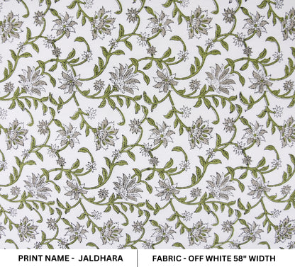 Block Print Off-White Linen 58 Wide Indian Floral Print Fabric by the Yard Handmade Upholstery Sofa Cover Cushion Cover - JALDHARA
