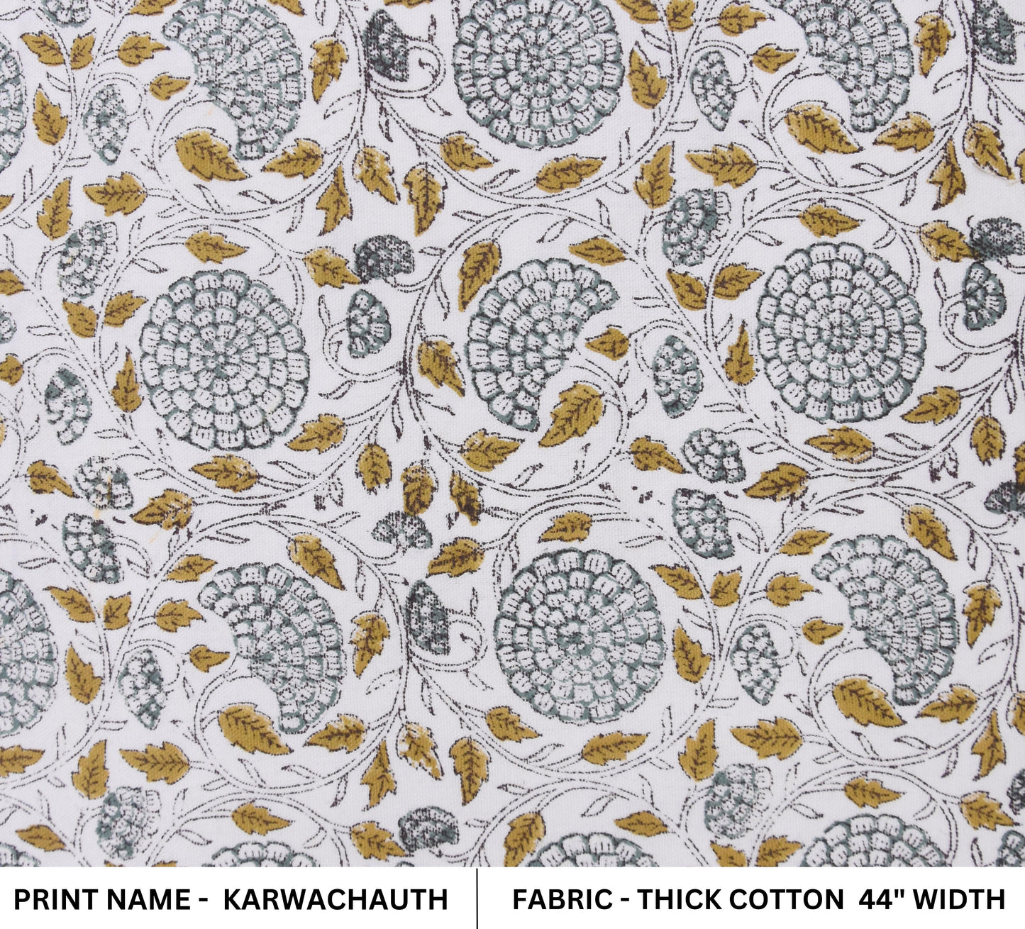 Block print thick cotton 44" wide, hand block fabric, block printed curtain, Indian fabric, fabric by yard, pillow fabric - KARWACHAUTH